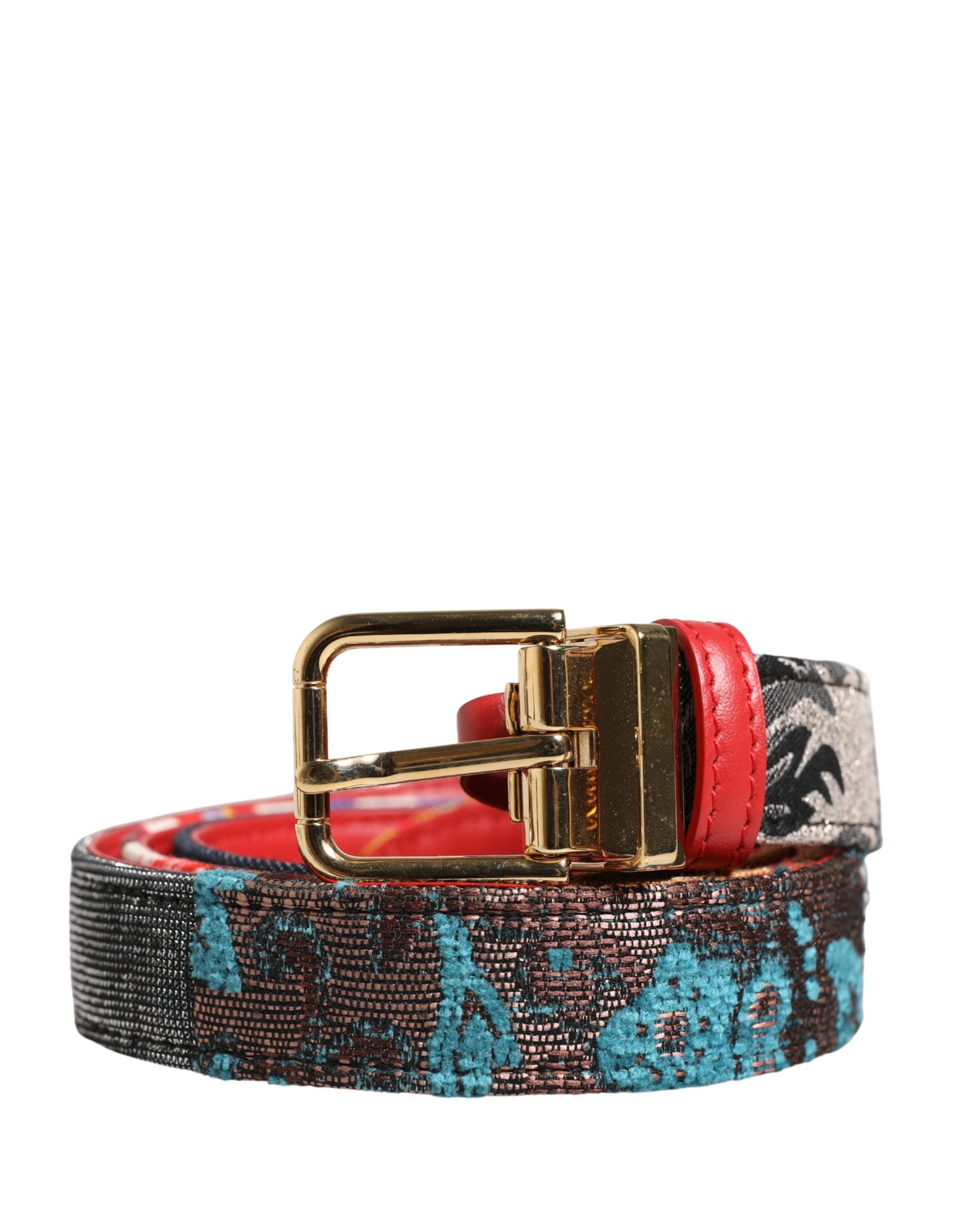 Dolce & Gabbana Multicolor Floral Jacquard Belt with Metal Buckle-2