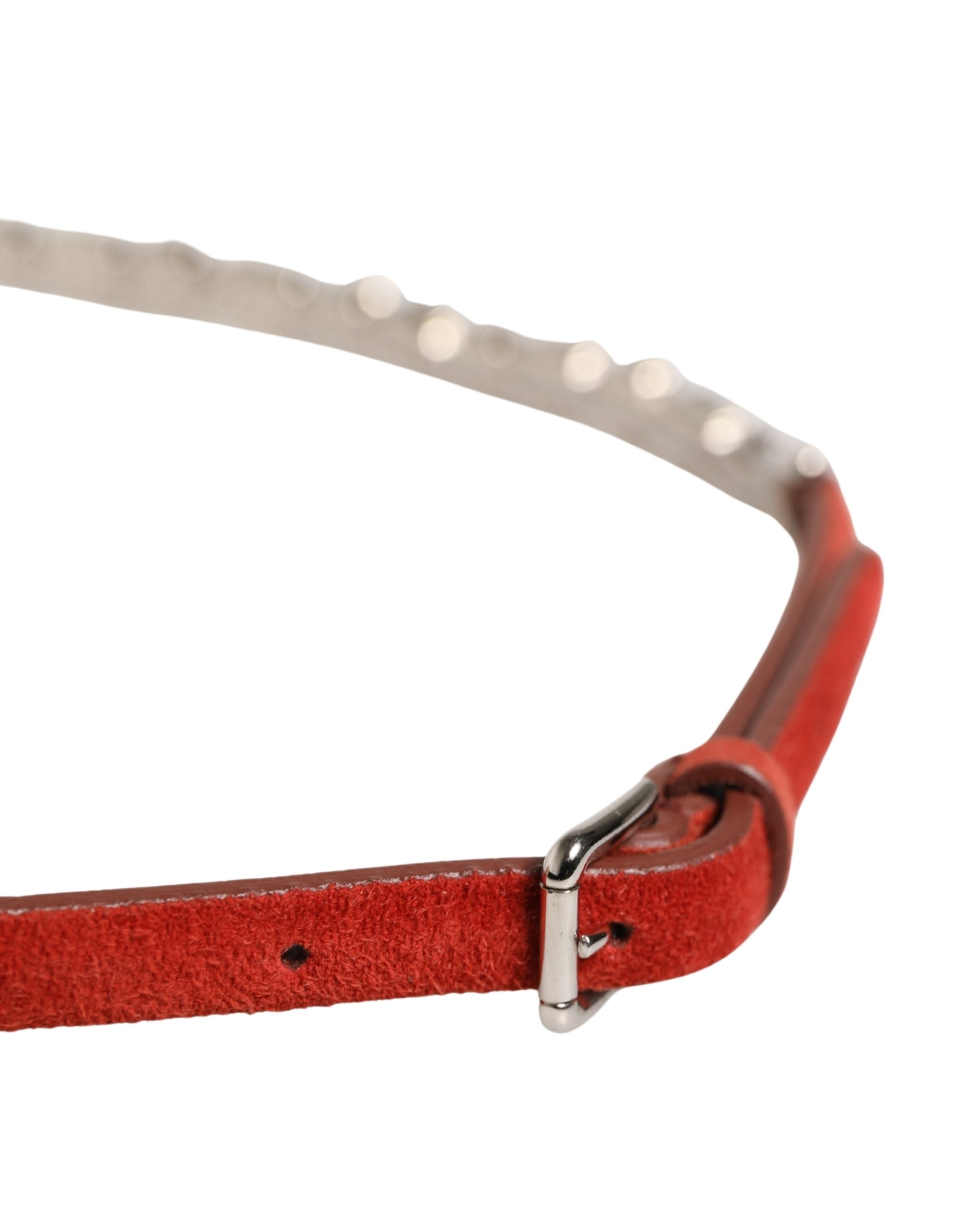 Dolce & Gabbana Red Velvet Belt with Crystal Embellishment and Chain-4