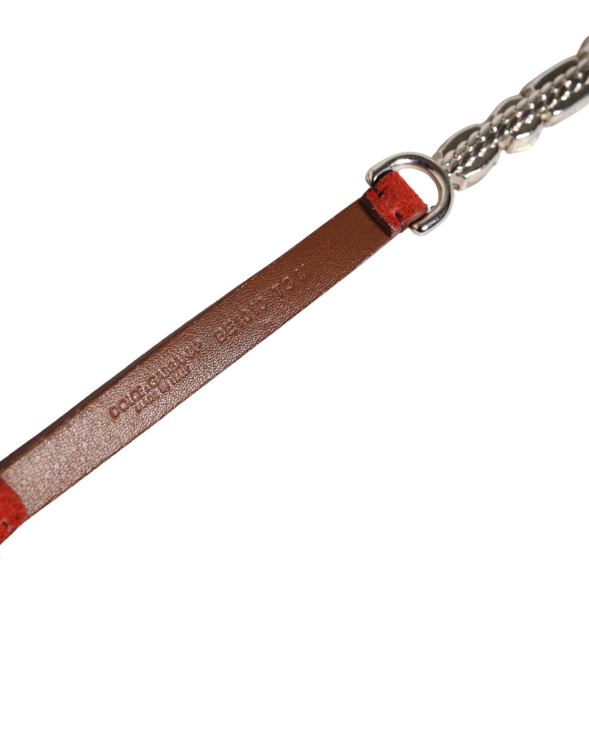 Dolce & Gabbana Red Velvet Belt with Crystal Embellishment and Chain-6