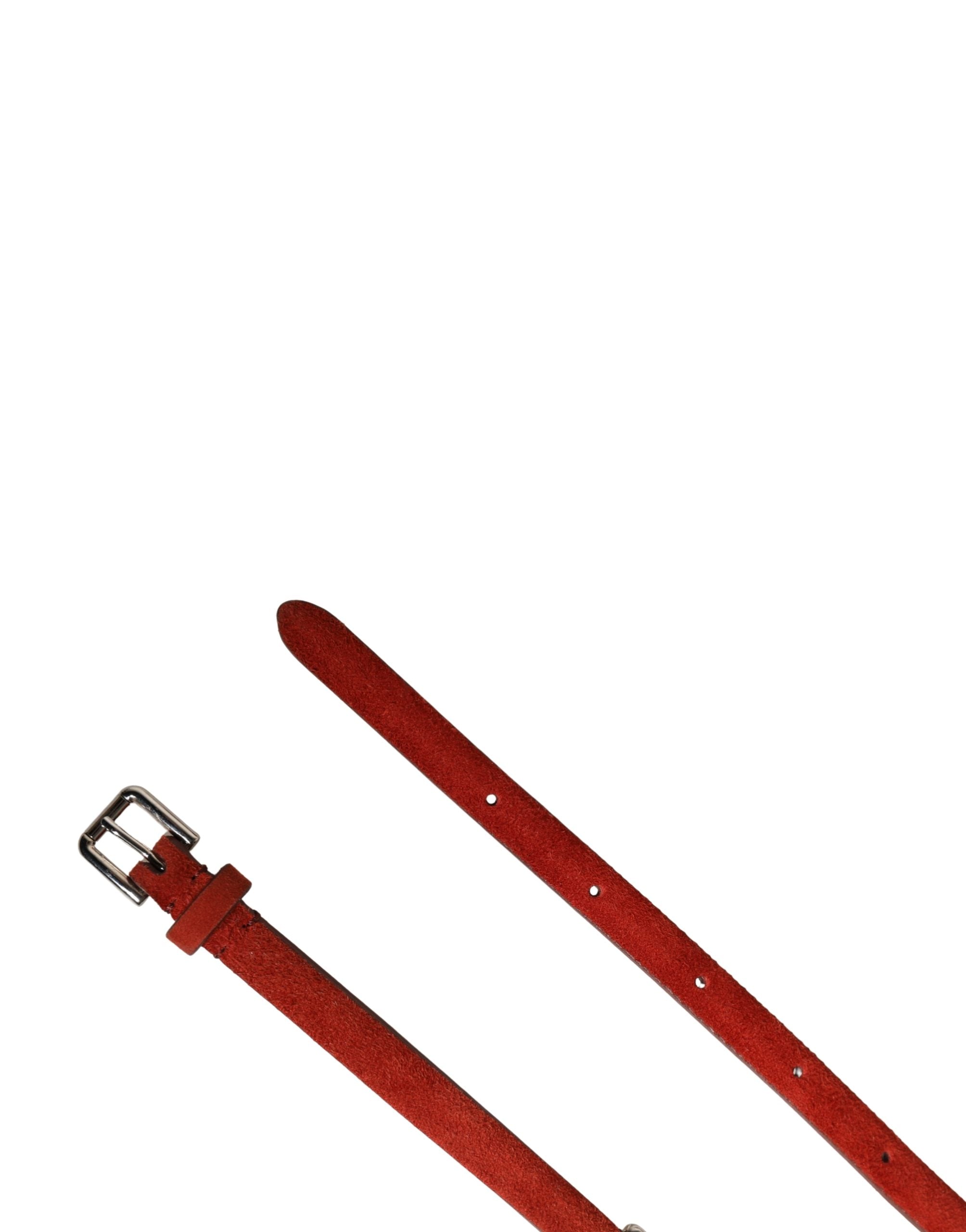 Dolce & Gabbana Red Velvet Belt with Crystal Embellishment and Chain-7