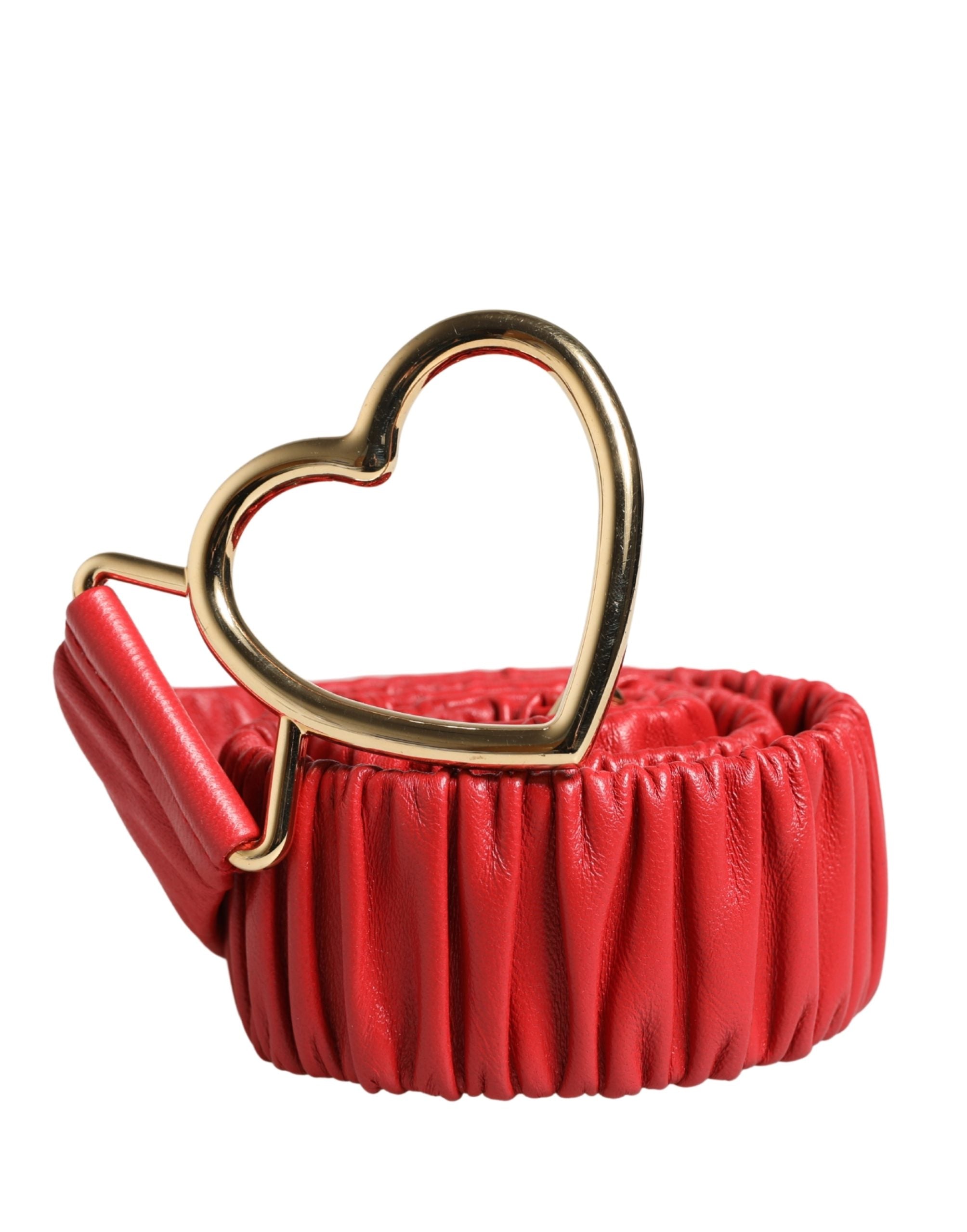 Dolce & Gabbana Red Leather Belt with Gold Heart Metal Clasp-2