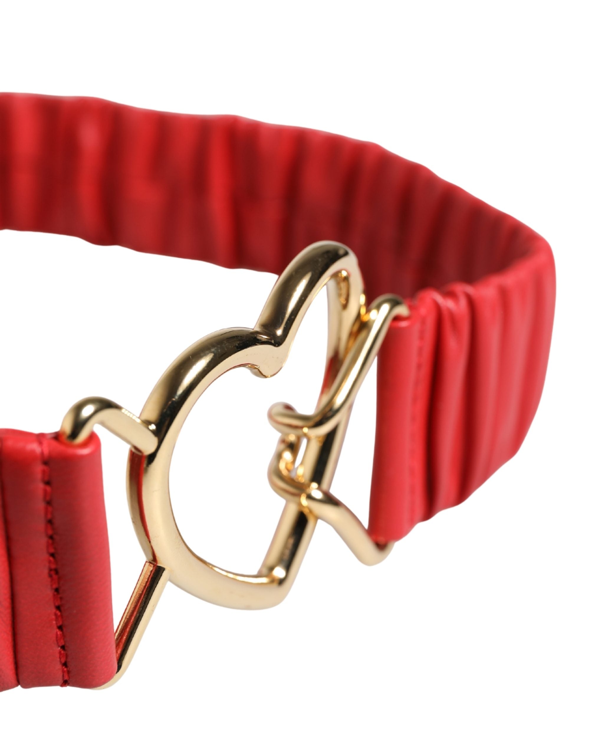 Dolce & Gabbana Red Leather Belt with Gold Heart Metal Clasp-4