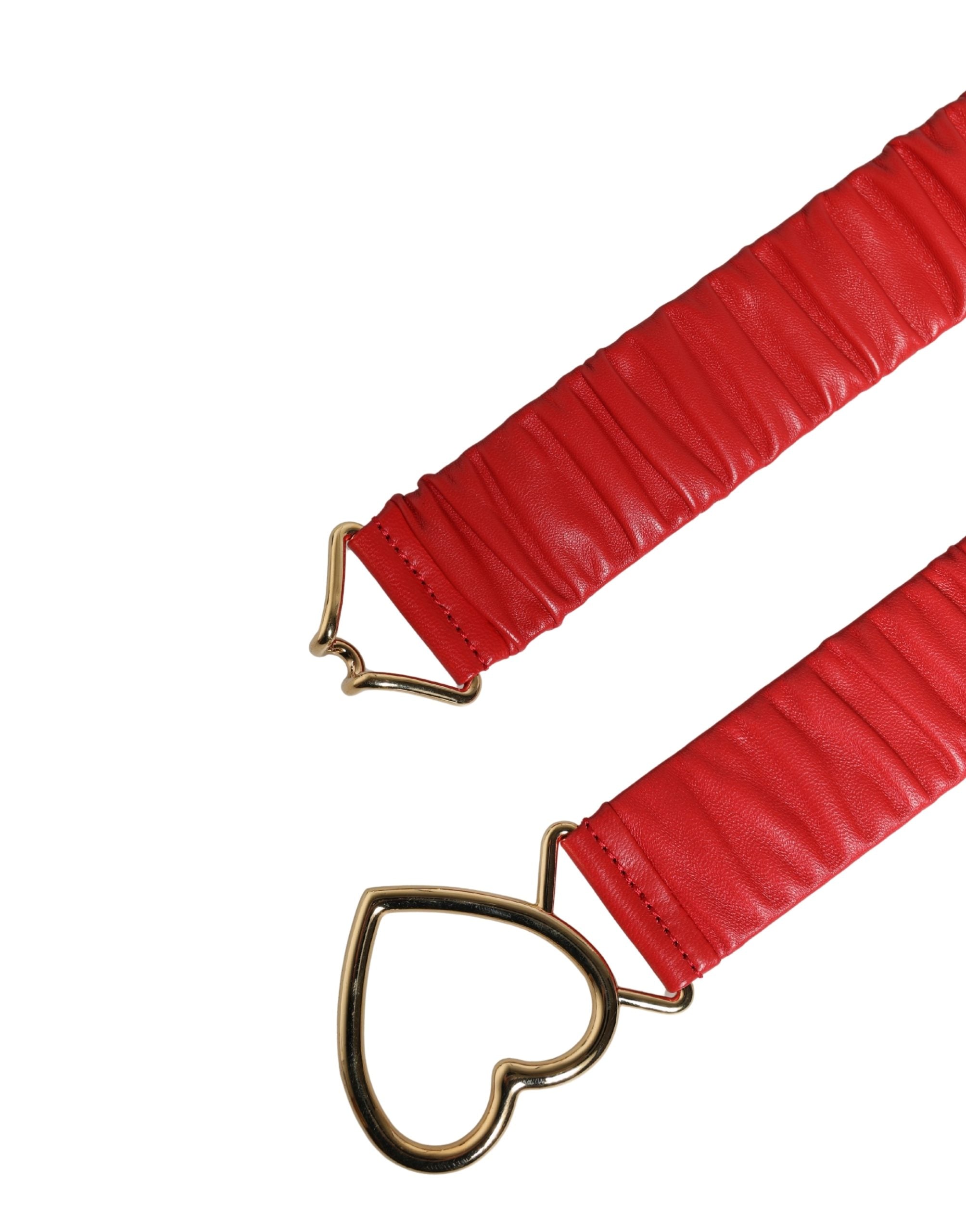 Dolce & Gabbana Red Leather Belt with Gold Heart Metal Clasp-7