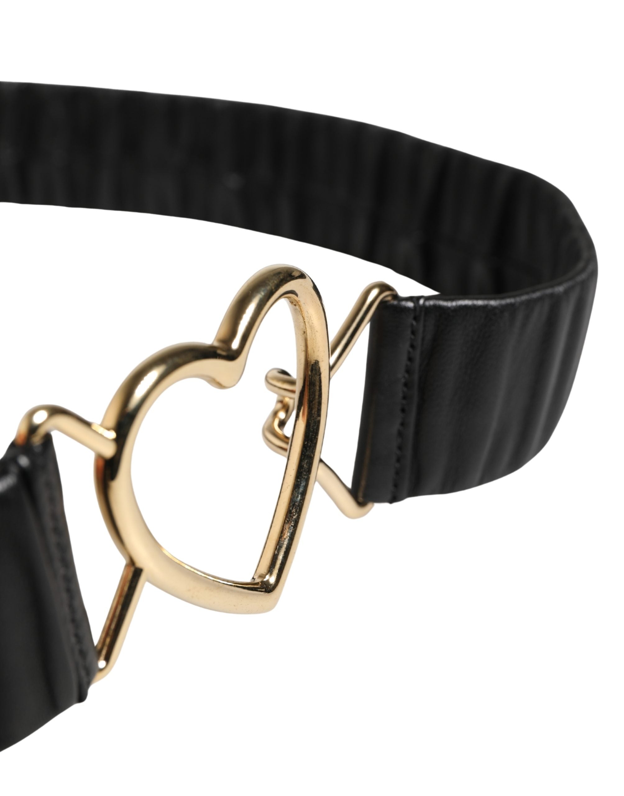 Dolce & Gabbana Black Leather Belt with Gold Heart Metal Buckle-4
