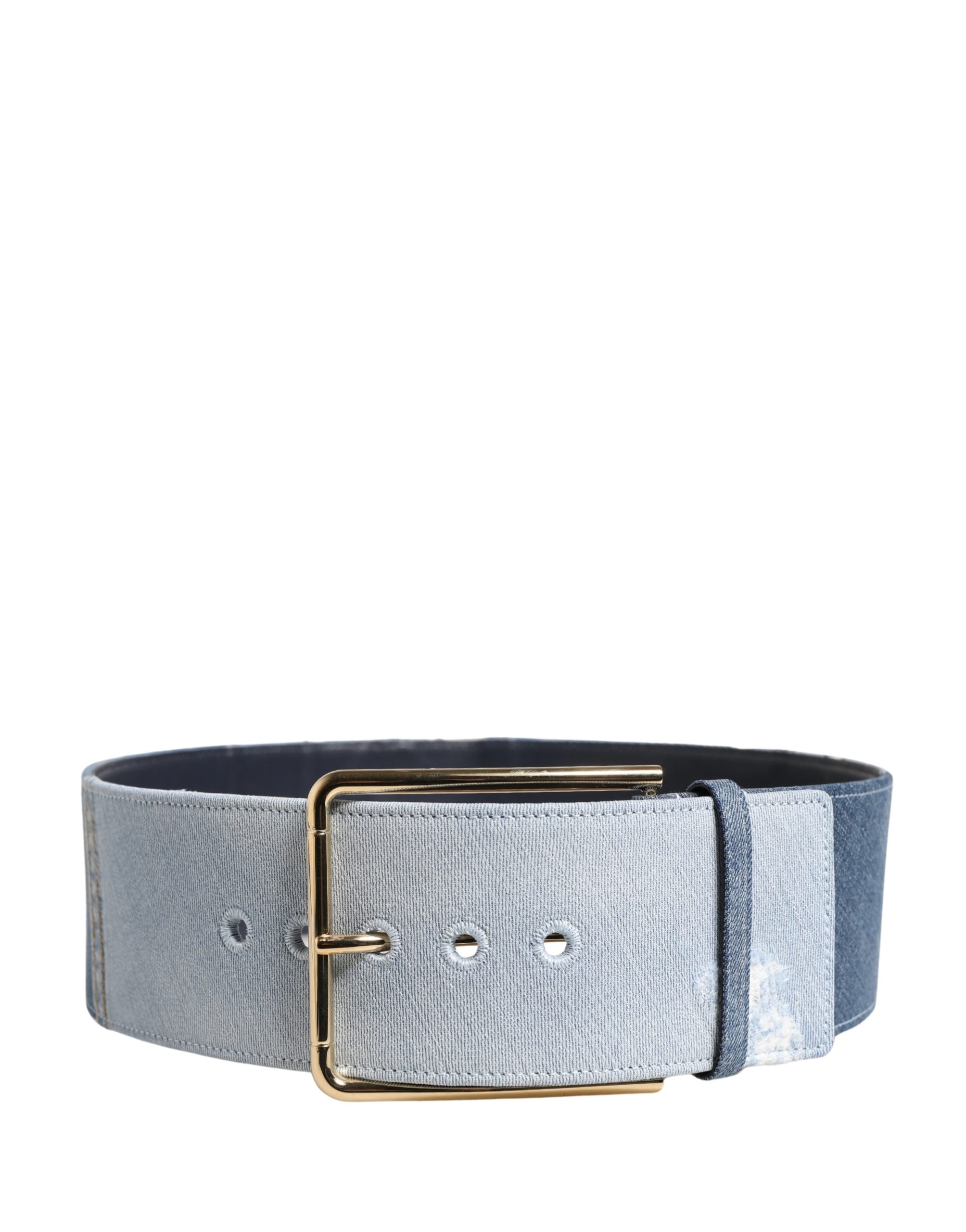 Dolce & Gabbana Blue Two-Tone Denim Belt with Gold Metal Buckle-1