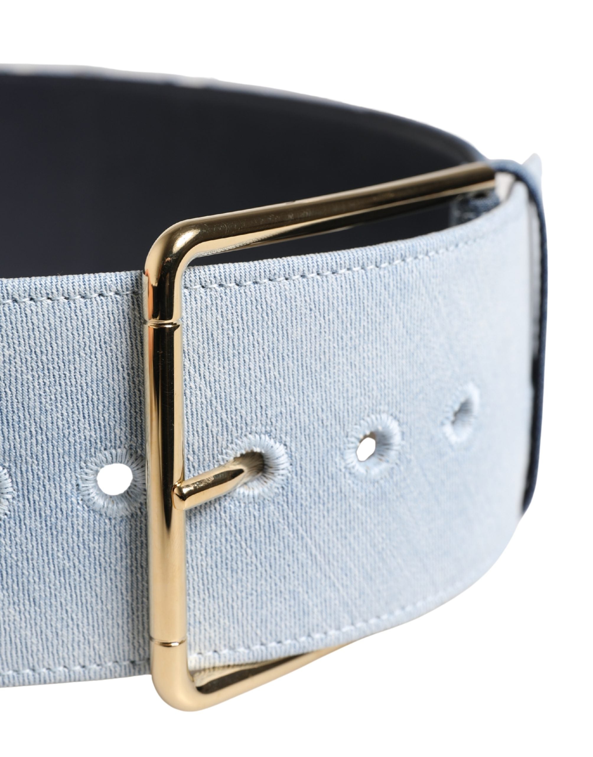 Dolce & Gabbana Blue Two-Tone Denim Belt with Gold Metal Buckle-3