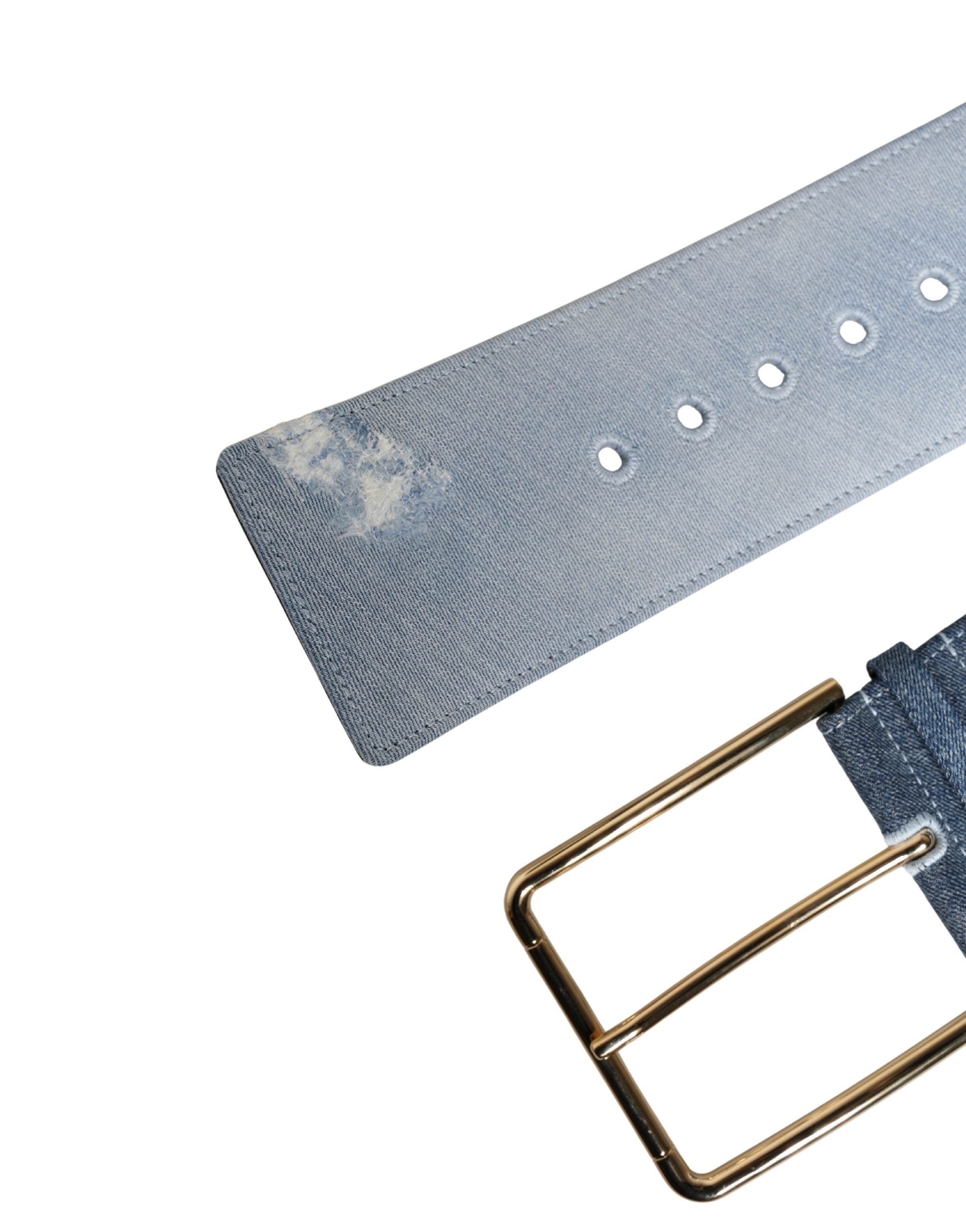 Dolce & Gabbana Blue Two-Tone Denim Belt with Gold Metal Buckle-6