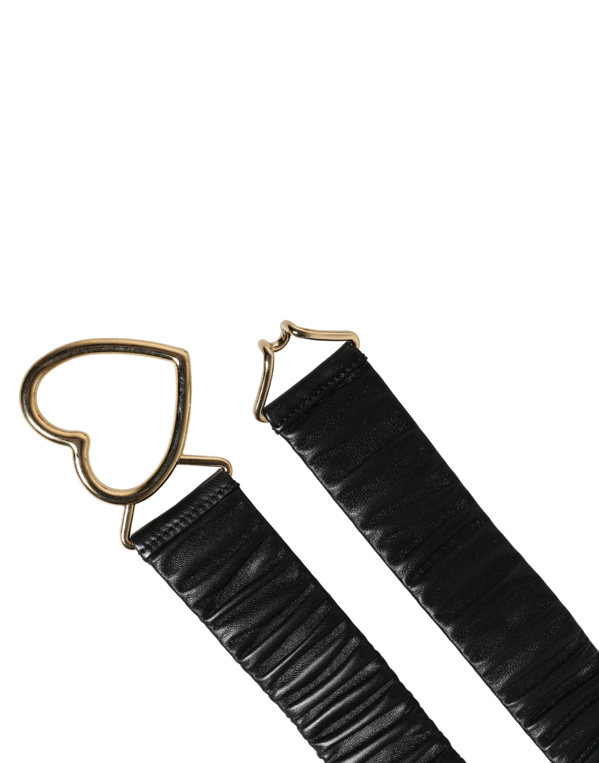 Dolce & Gabbana Black Leather Belt with Gold Heart Metal Buckle-3