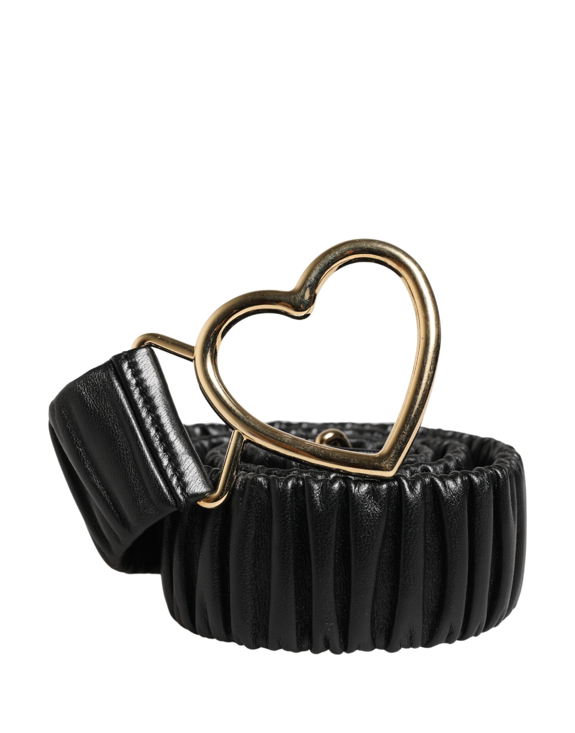 Dolce & Gabbana Black Leather Belt with Gold Heart Metal Buckle-2