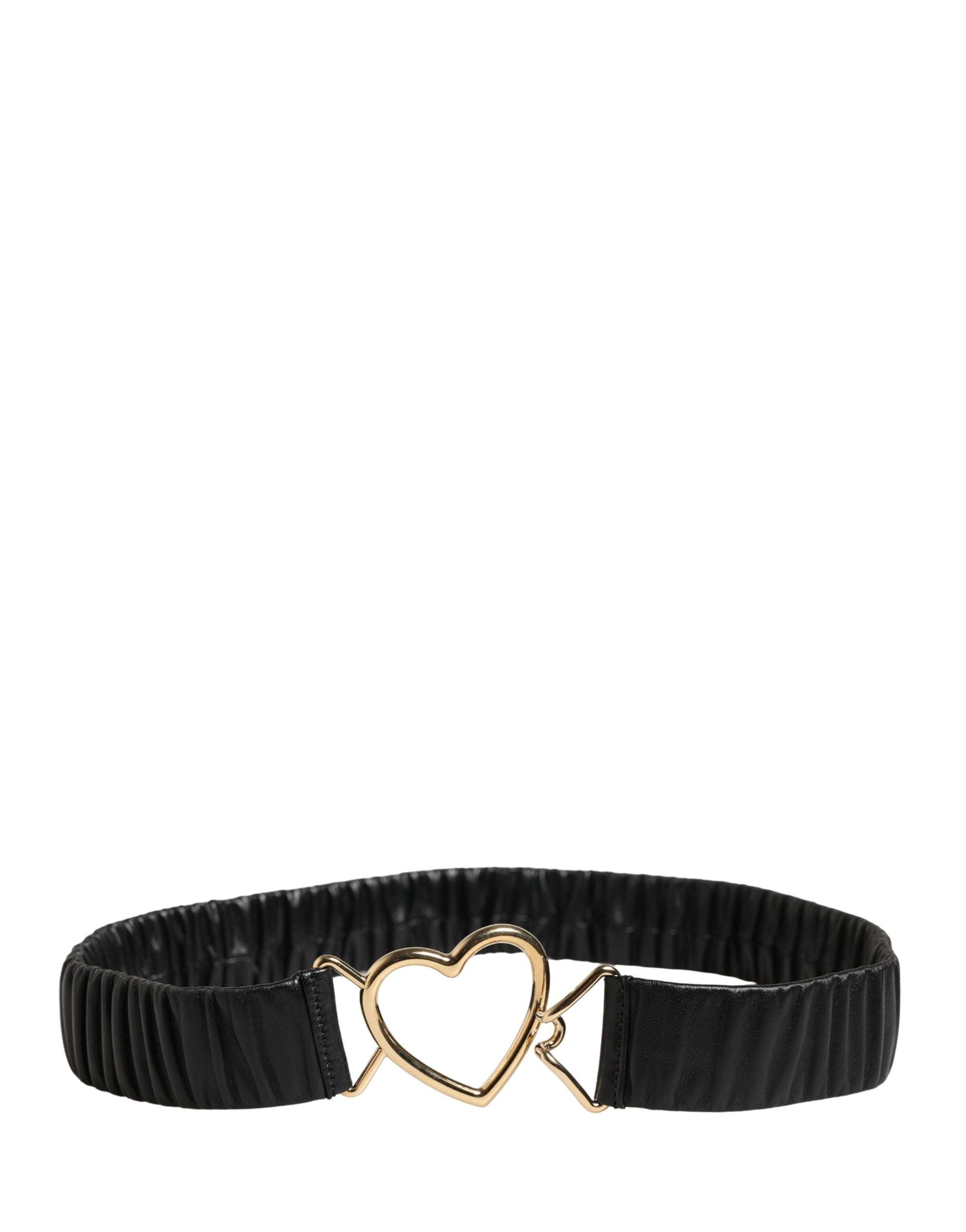 Dolce & Gabbana Black Leather Belt with Gold Heart Metal Buckle-4
