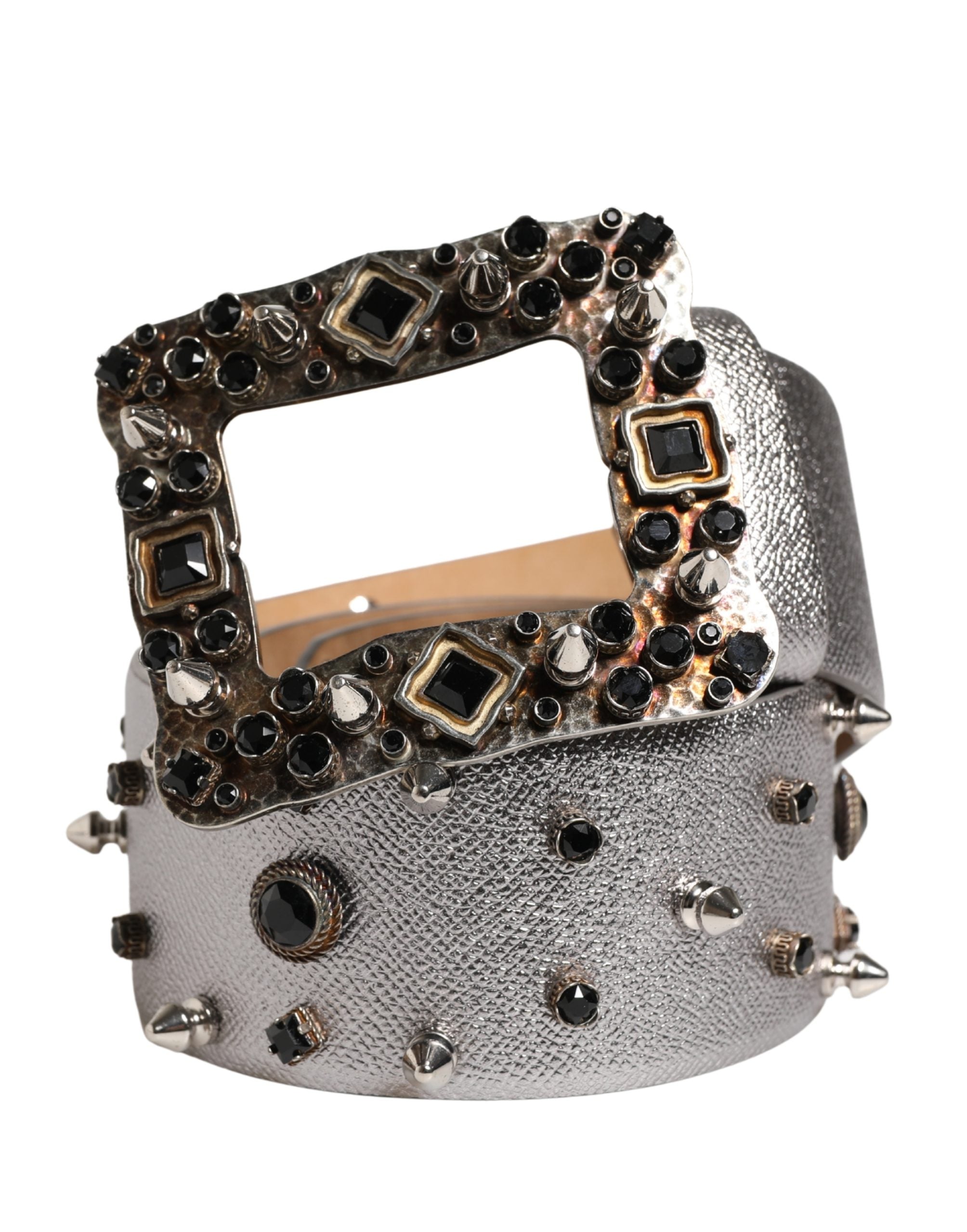 Dolce & Gabbana silver leather belt with crystal metal buckle-2