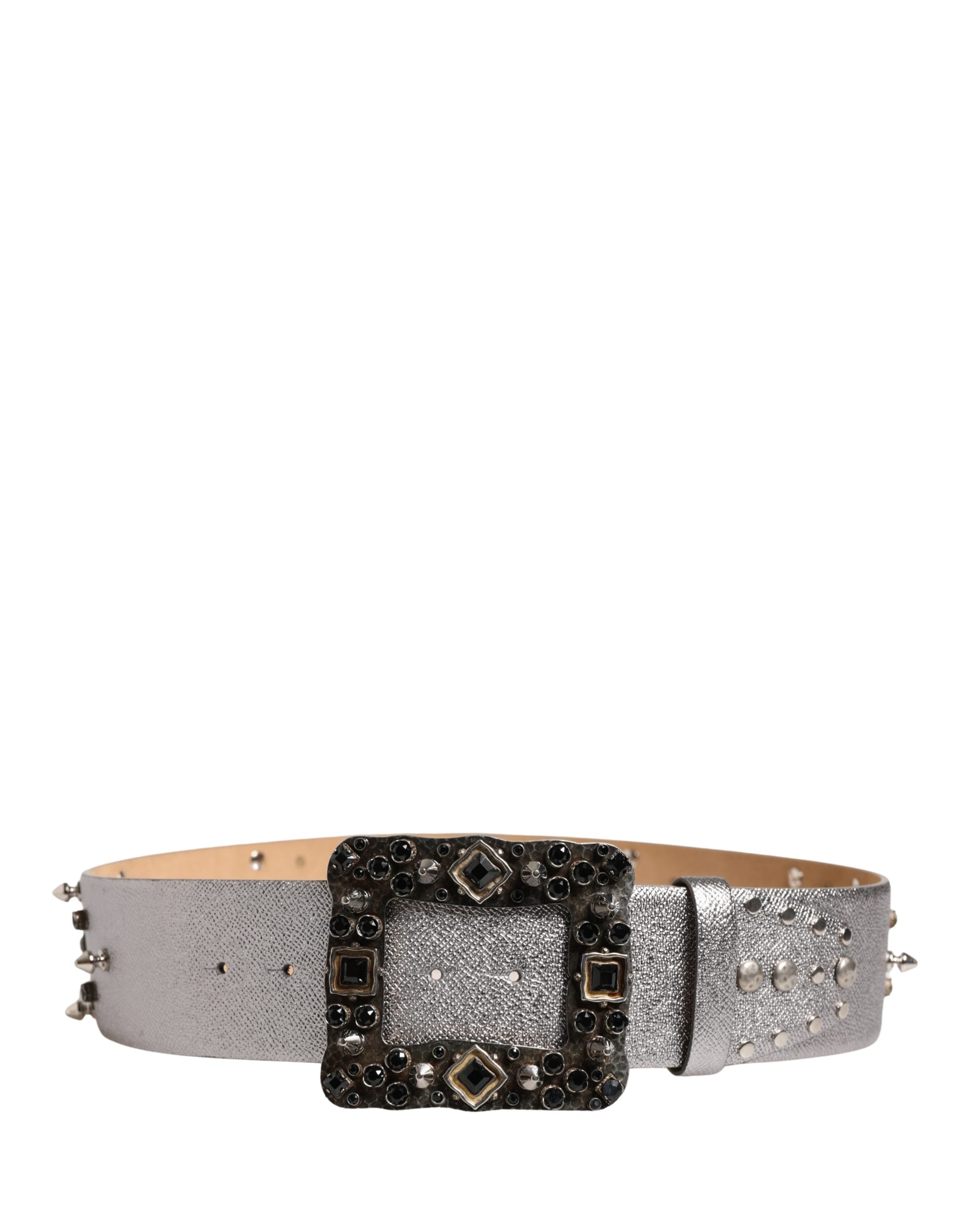 Dolce & Gabbana silver leather belt with crystal metal buckle-3