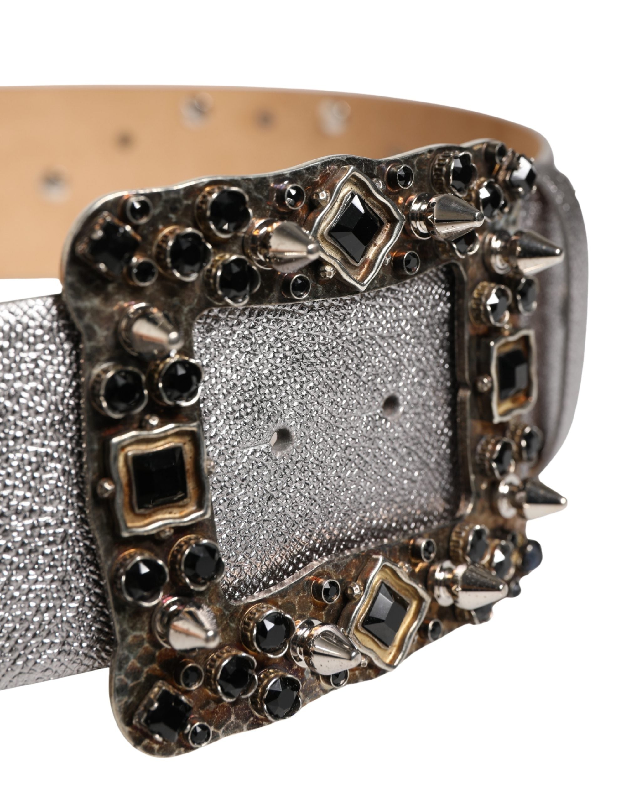Dolce & Gabbana silver leather belt with crystal metal buckle-4