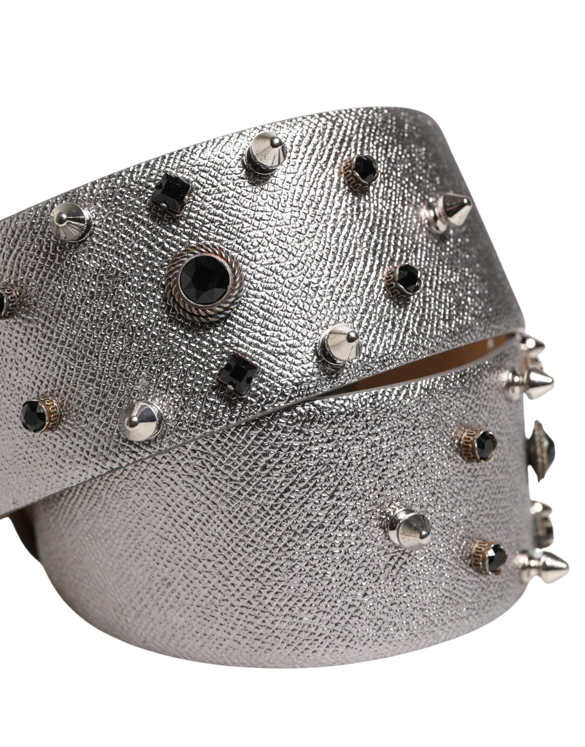 Dolce & Gabbana silver leather belt with crystal metal buckle-5