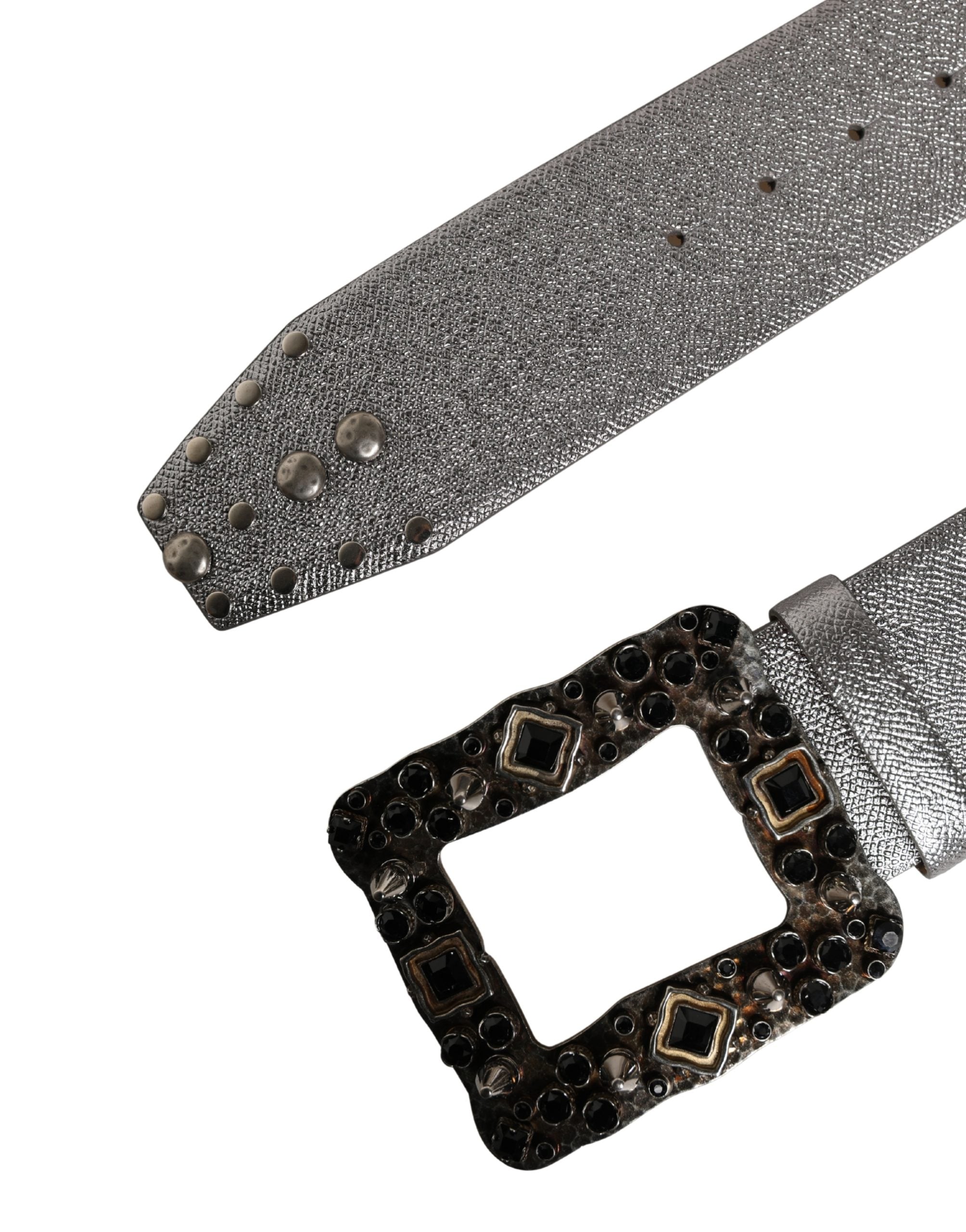 Dolce & Gabbana silver leather belt with crystal metal buckle-7