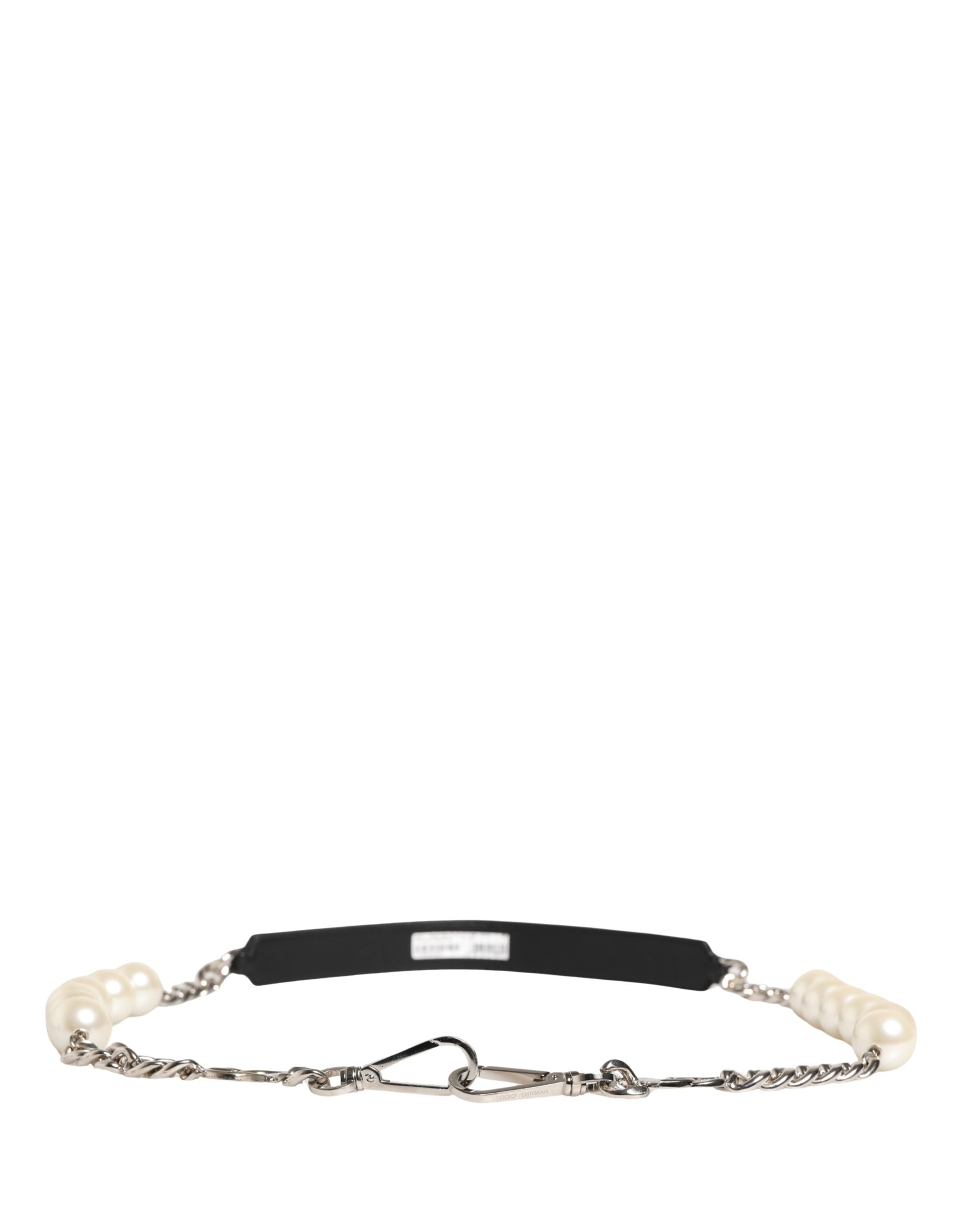 Dolce & Gabbana Schwarzer Leder-Schultergurt mit silberner Kette-2