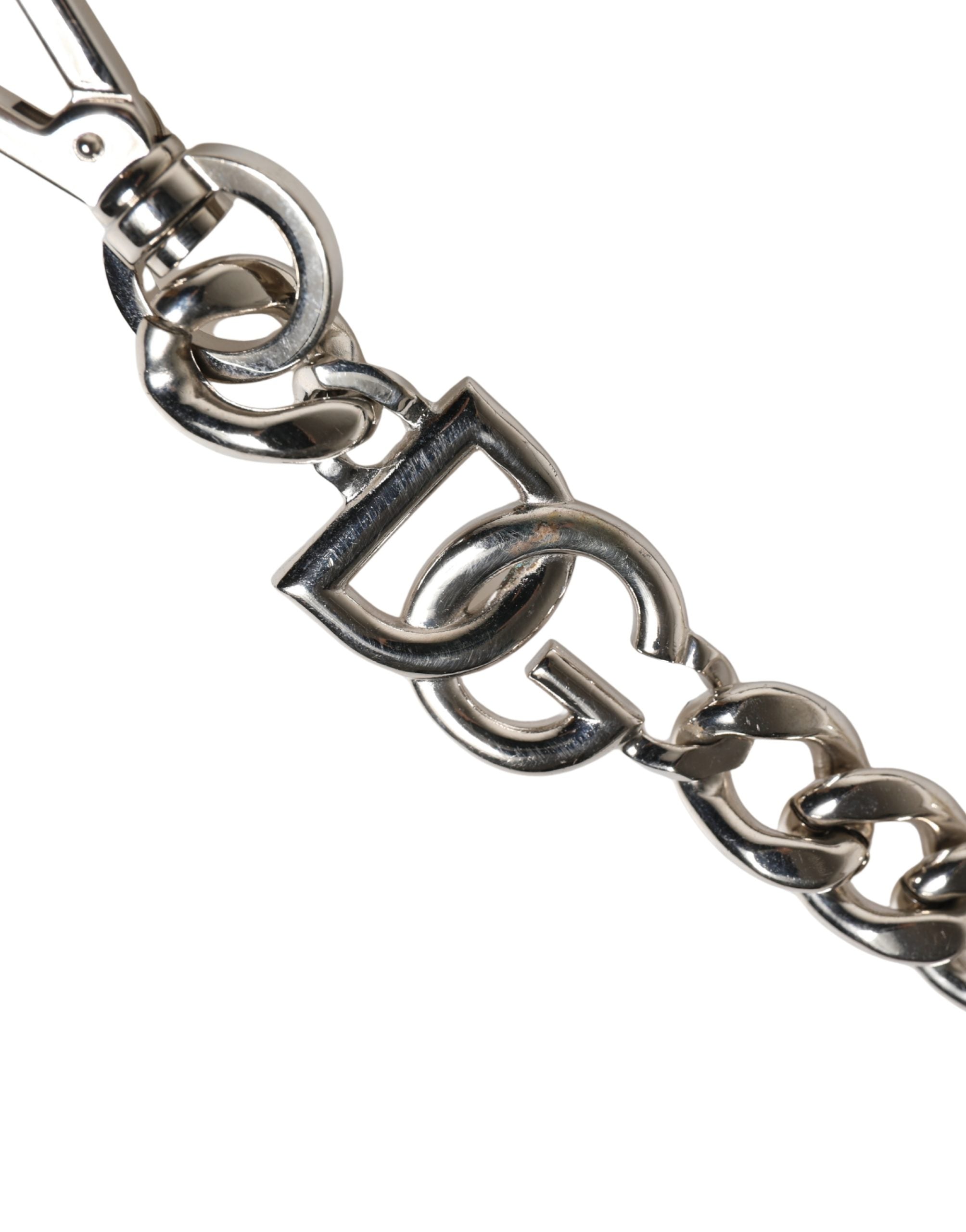 Dolce & Gabbana Schwarzer Leder-Schultergurt mit silberner Kette-4