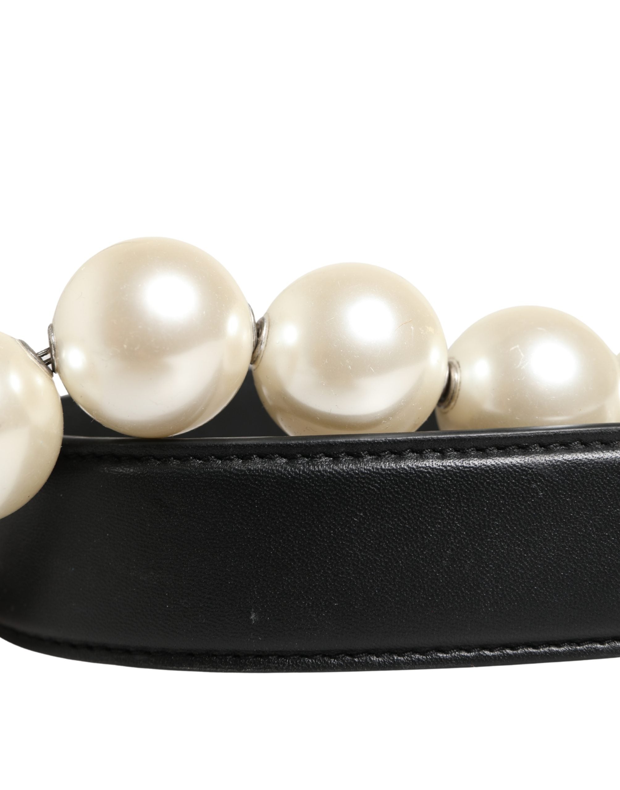 Dolce & Gabbana Schwarzer Leder-Schultergurt mit silberner Kette-5