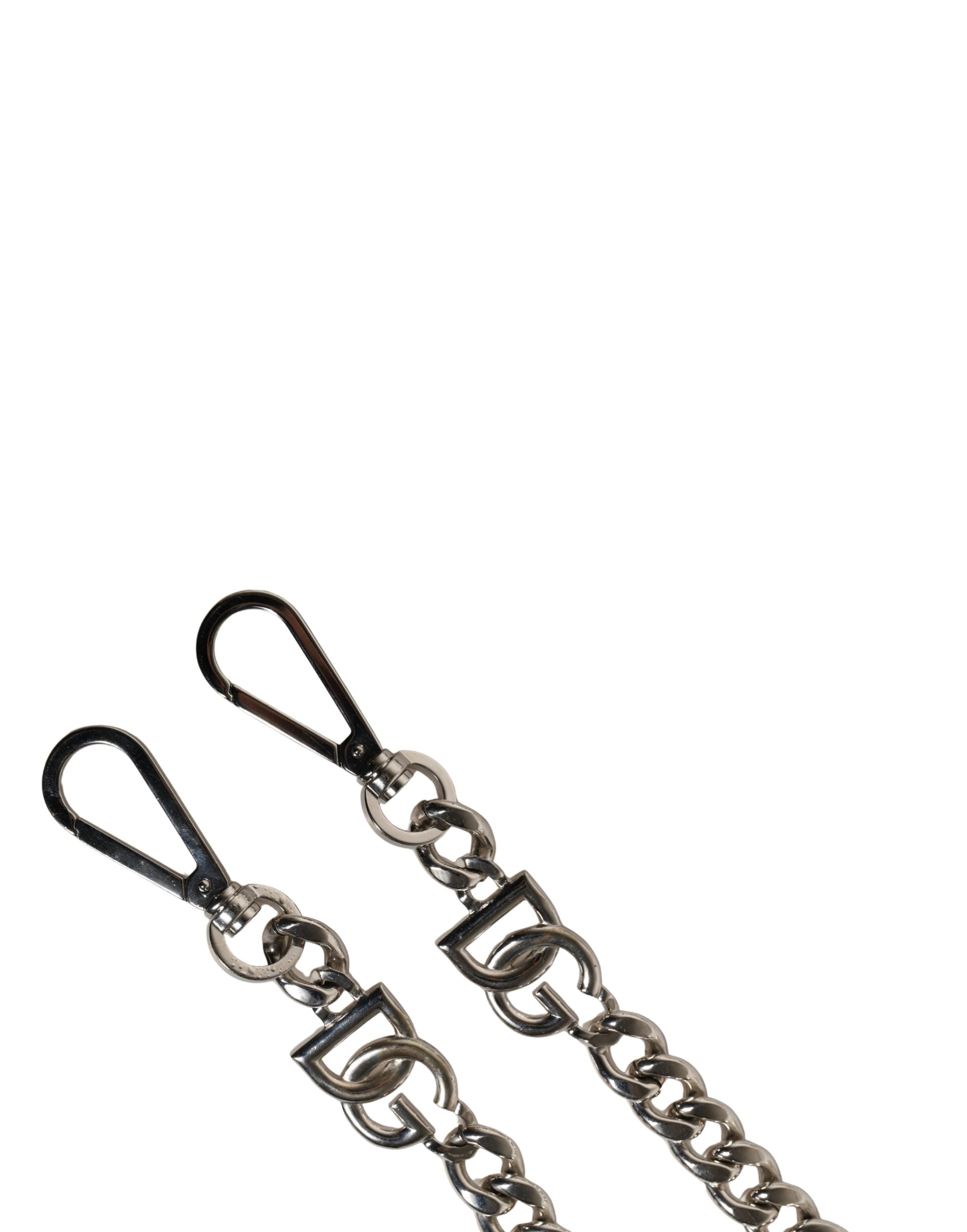 Dolce & Gabbana Schwarzer Leder-Schultergurt mit silberner Kette-6