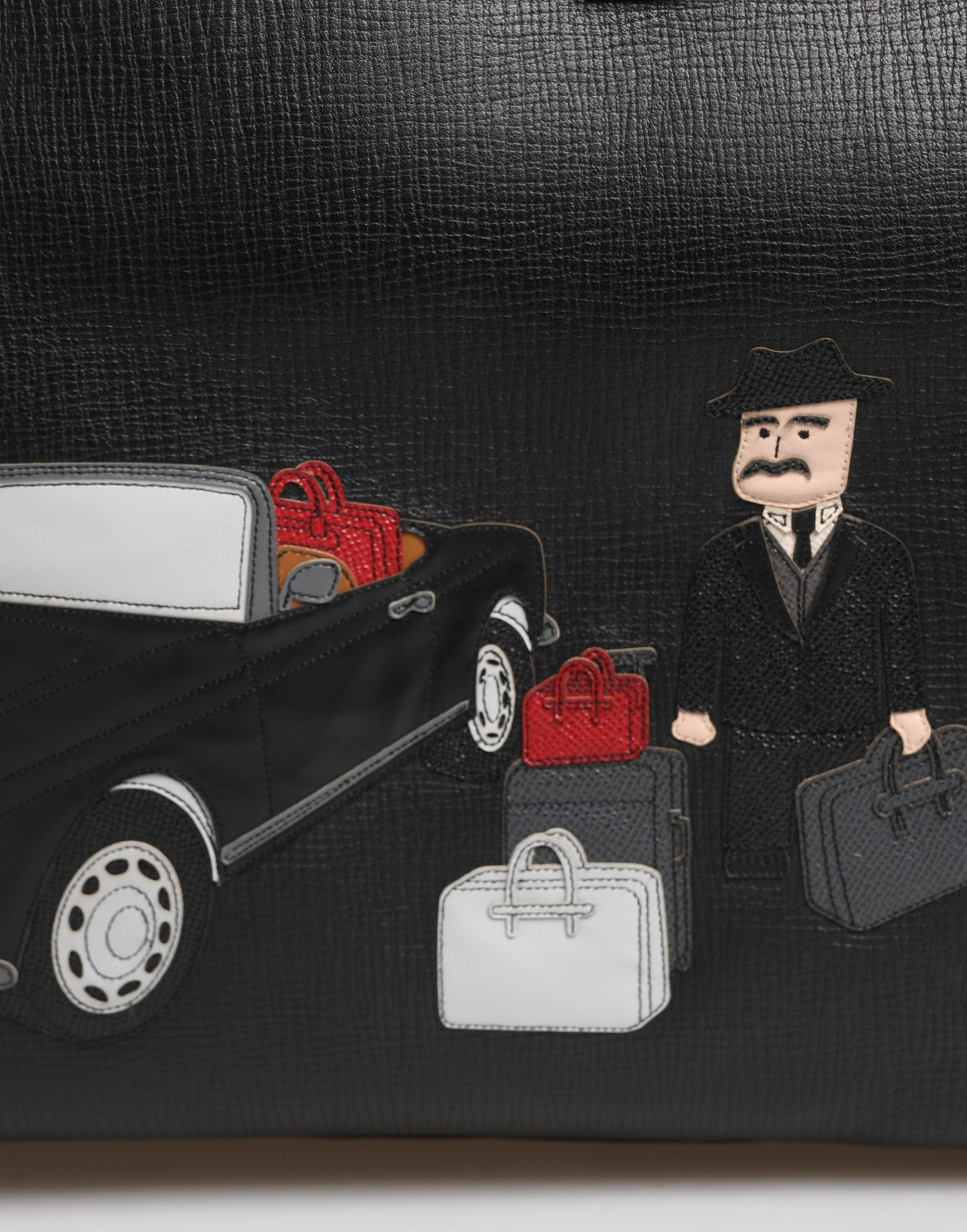 Dolce & Gabbana Schwarze Leder-Weekender-Tasche mit Auto-Applikation-3
