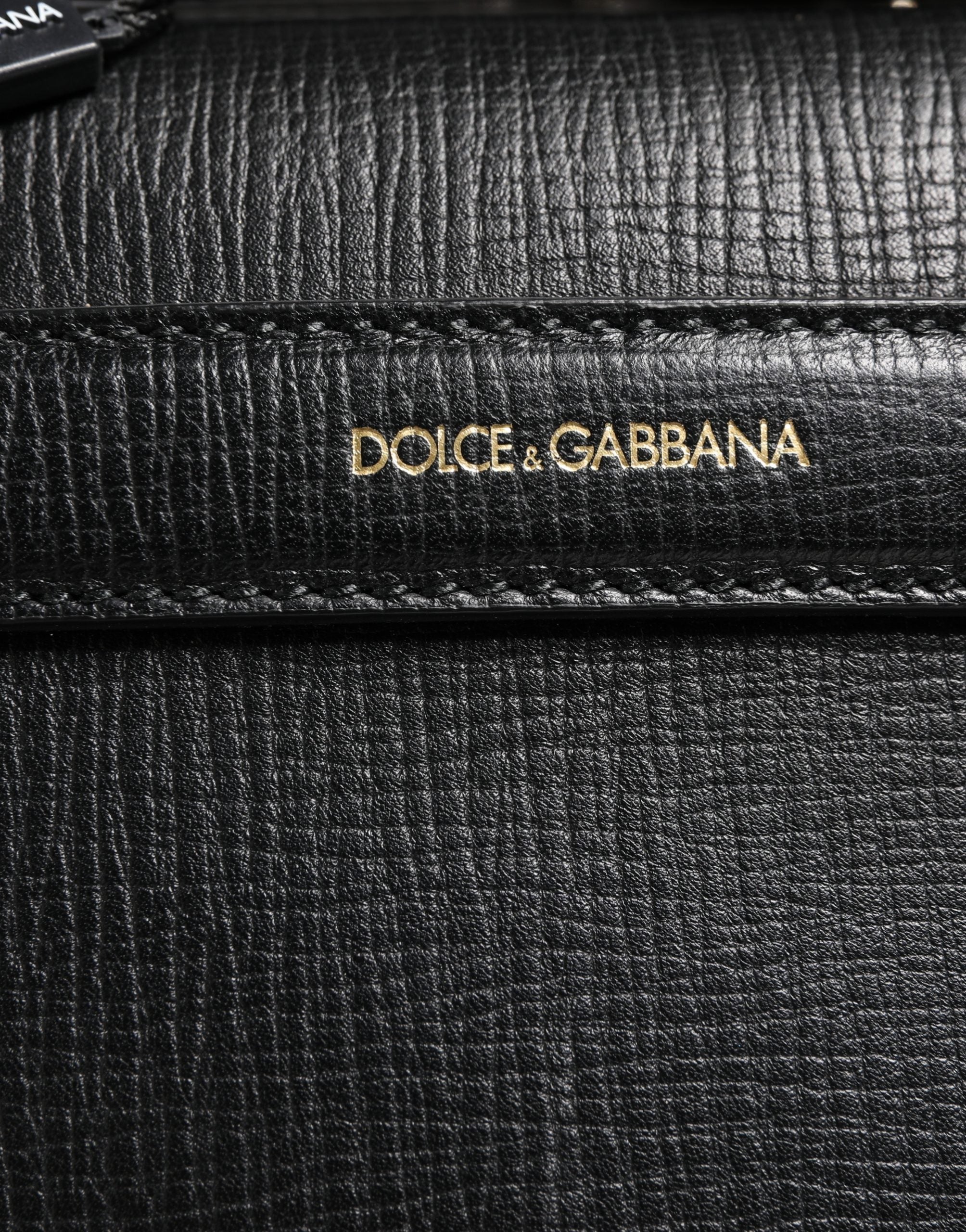 Dolce & Gabbana Schwarze Leder-Weekender-Tasche mit Auto-Applikation-4