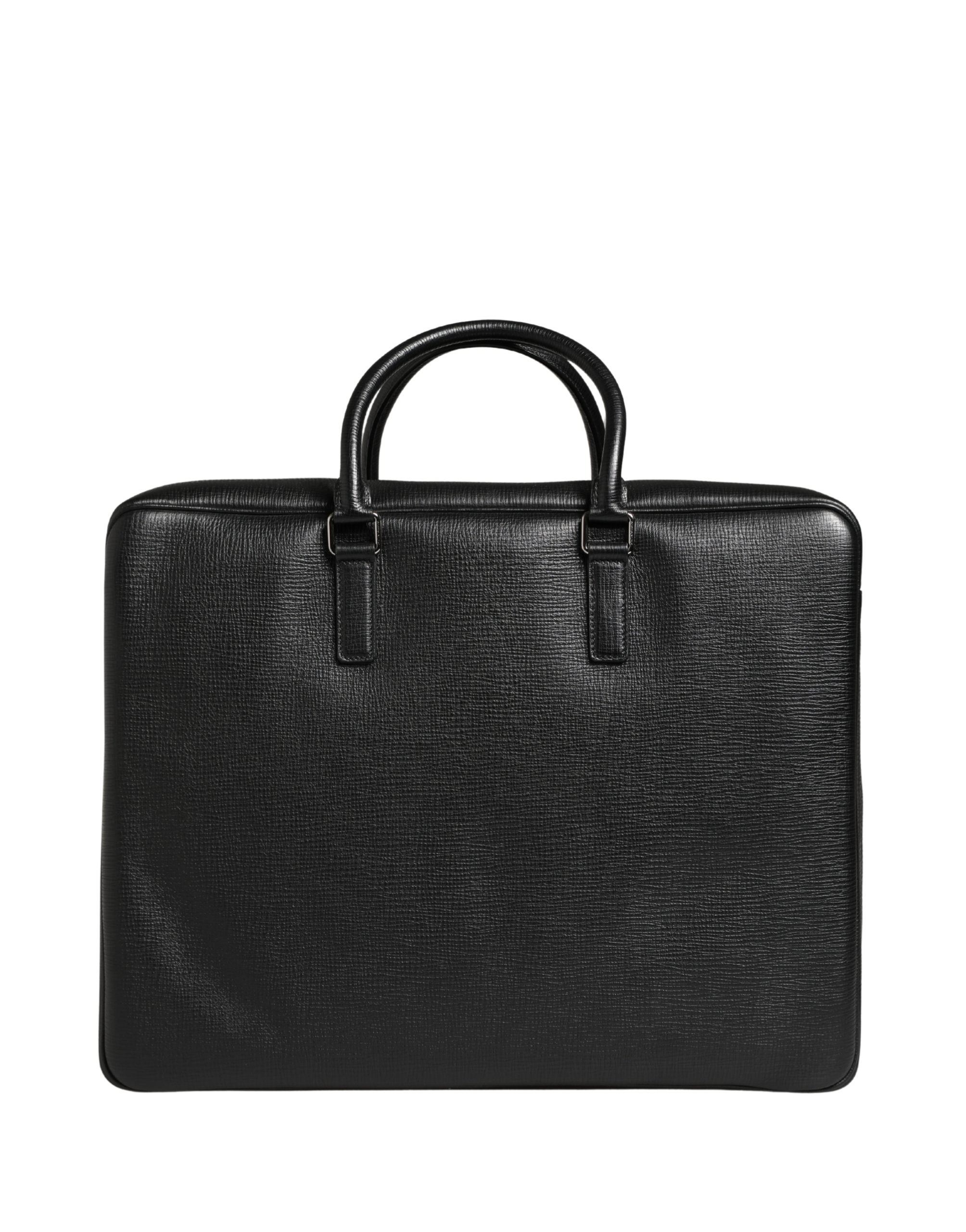 Dolce & Gabbana Schwarze Leder-Weekender-Tasche mit Auto-Applikation-6