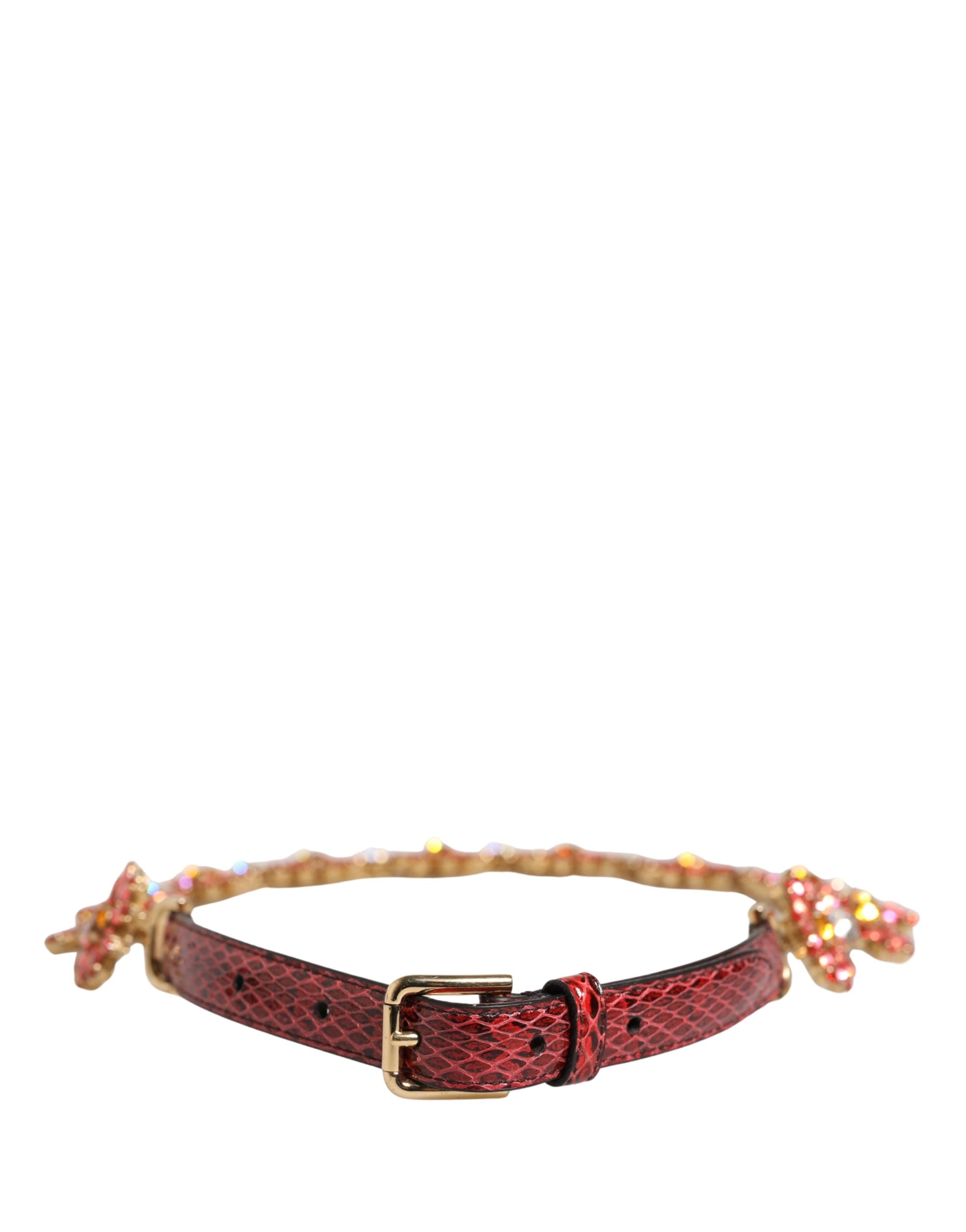 Dolce & Gabbana Red Leather Belt with Daisy Crystal Embellishment-3