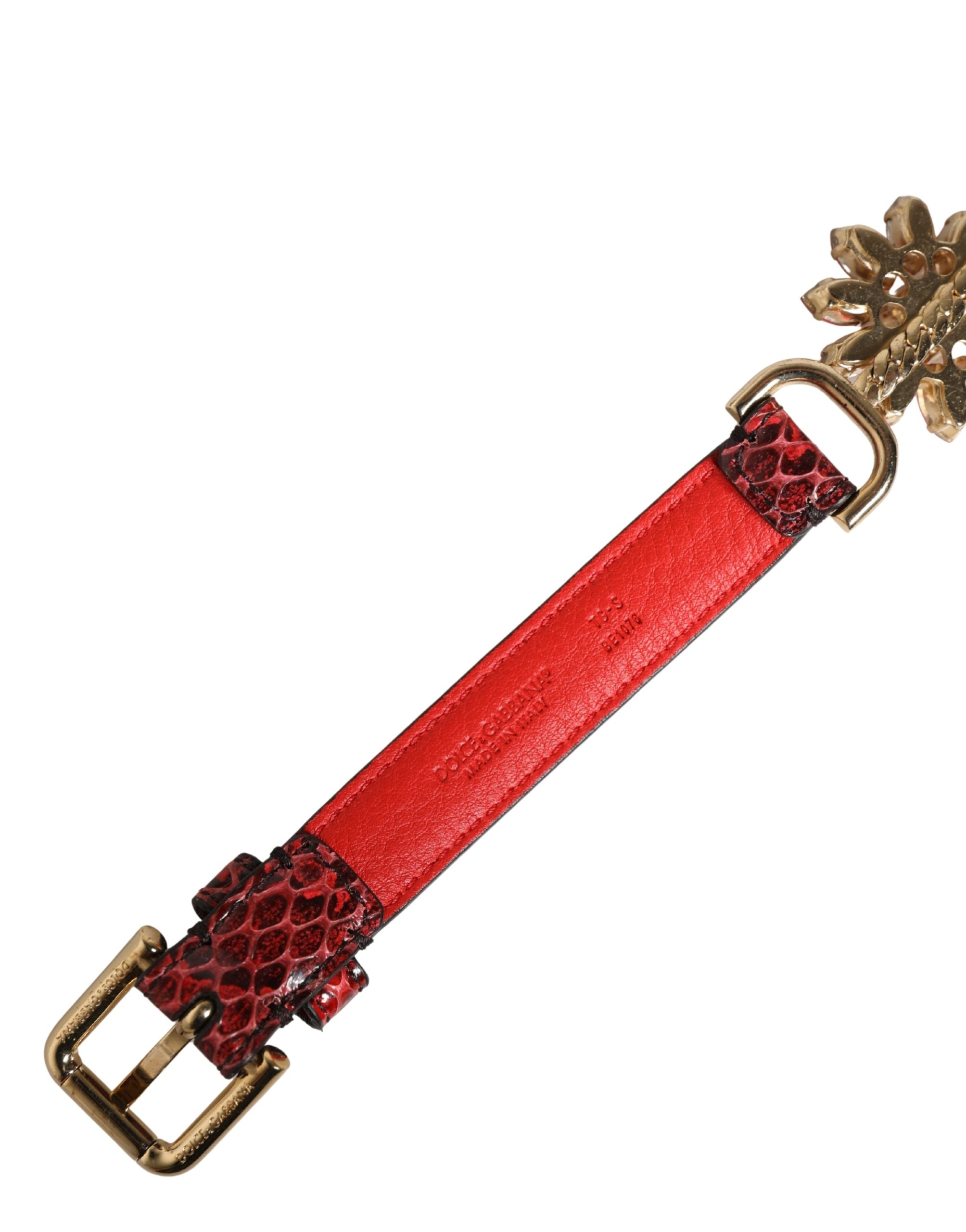 Dolce & Gabbana Red Leather Belt with Daisy Crystal Embellishment-6