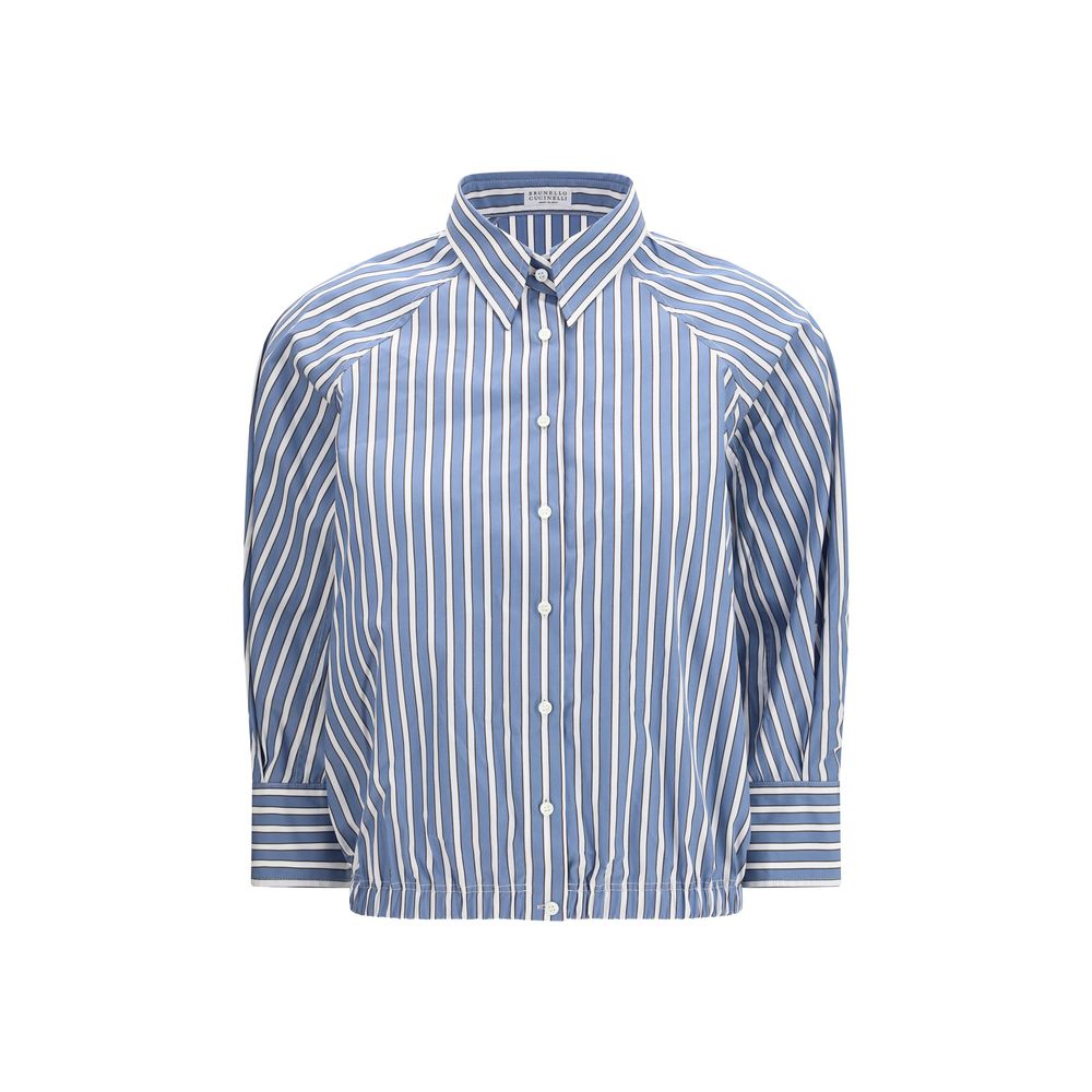 Brunello Cucinelli Blaues Baumwollhemd mit Muster-1