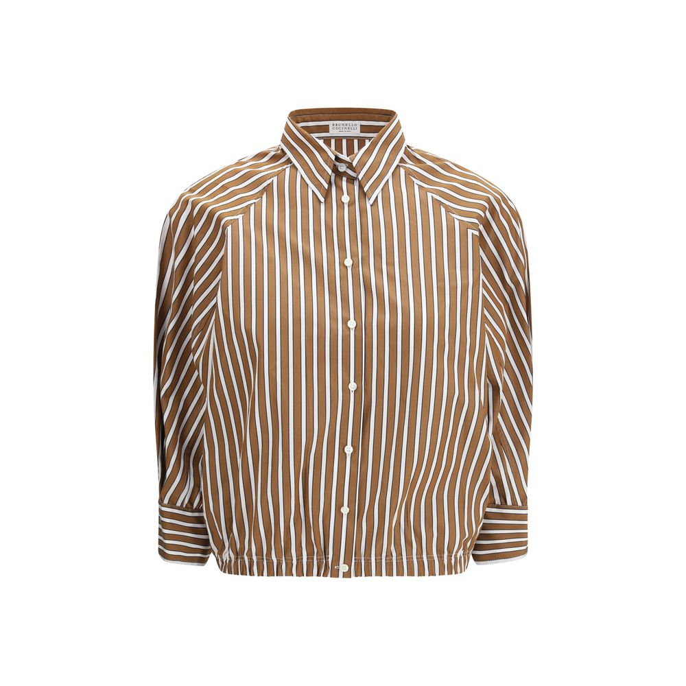 Brunello Cucinelli Hemd mit braunem Baumwollmuster-1
