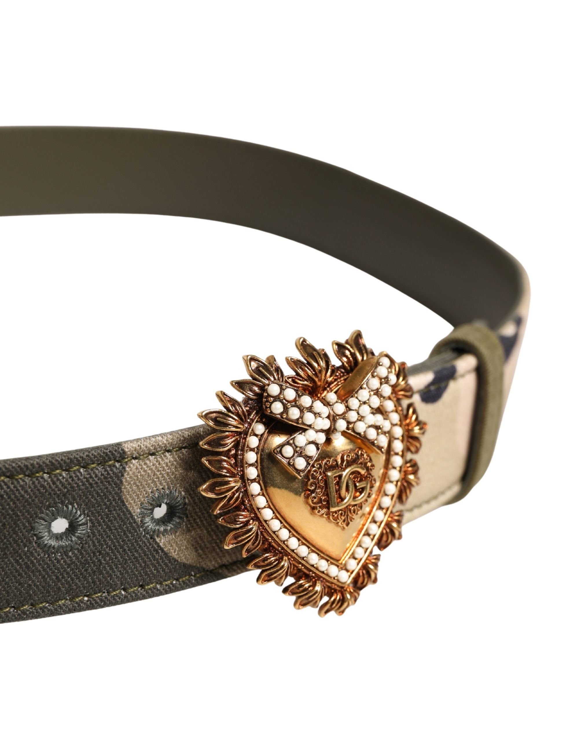 Dolce & Gabbana Grüner Camouflage Devotion Gürtel mit Metalldornschließe-4