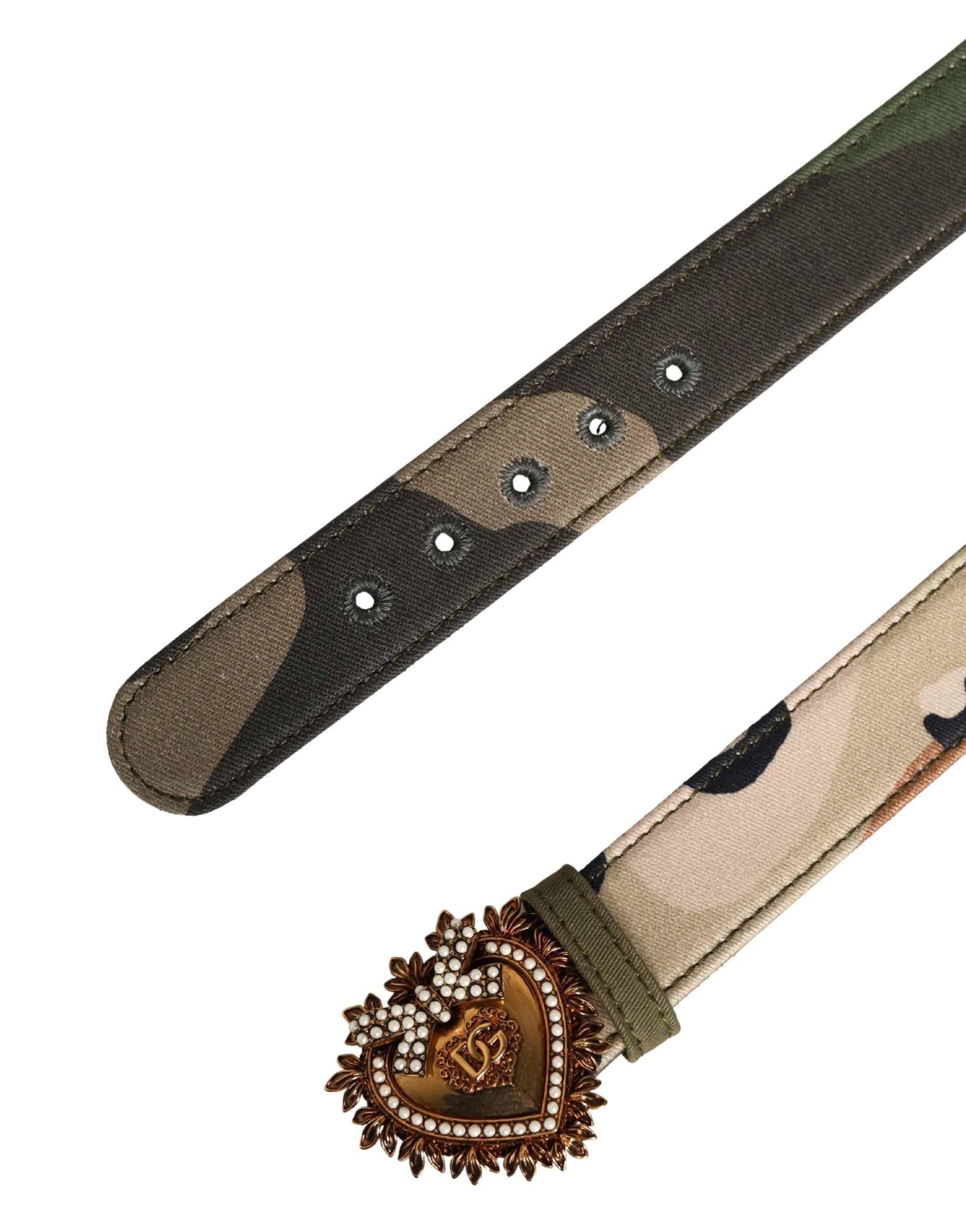 Dolce & Gabbana Grüner Camouflage Devotion Gürtel mit Metalldornschließe-7