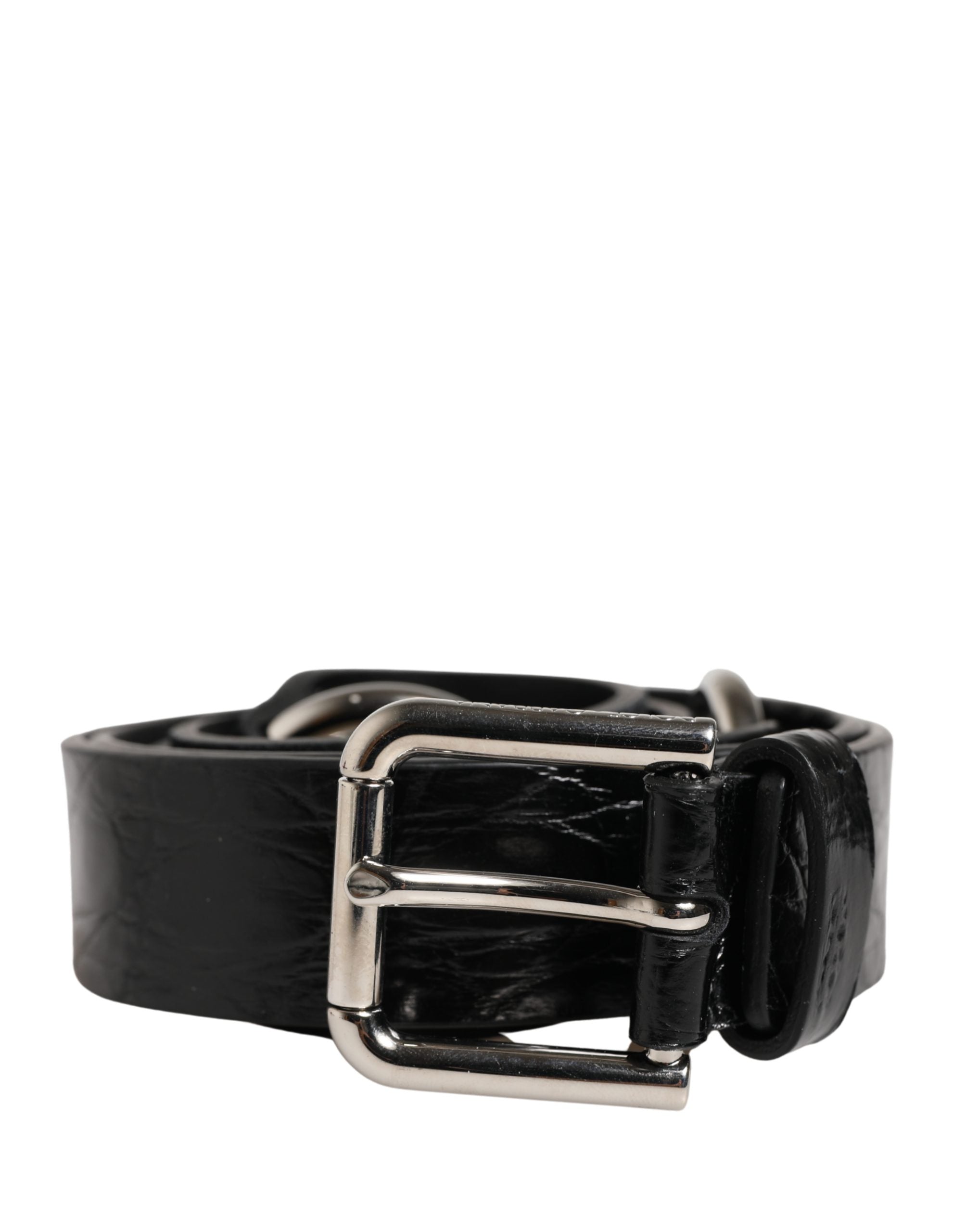 Dolce & Gabbana Schwarzer Gürtel aus exotischem Leder mit silberner Metallschnalle-2