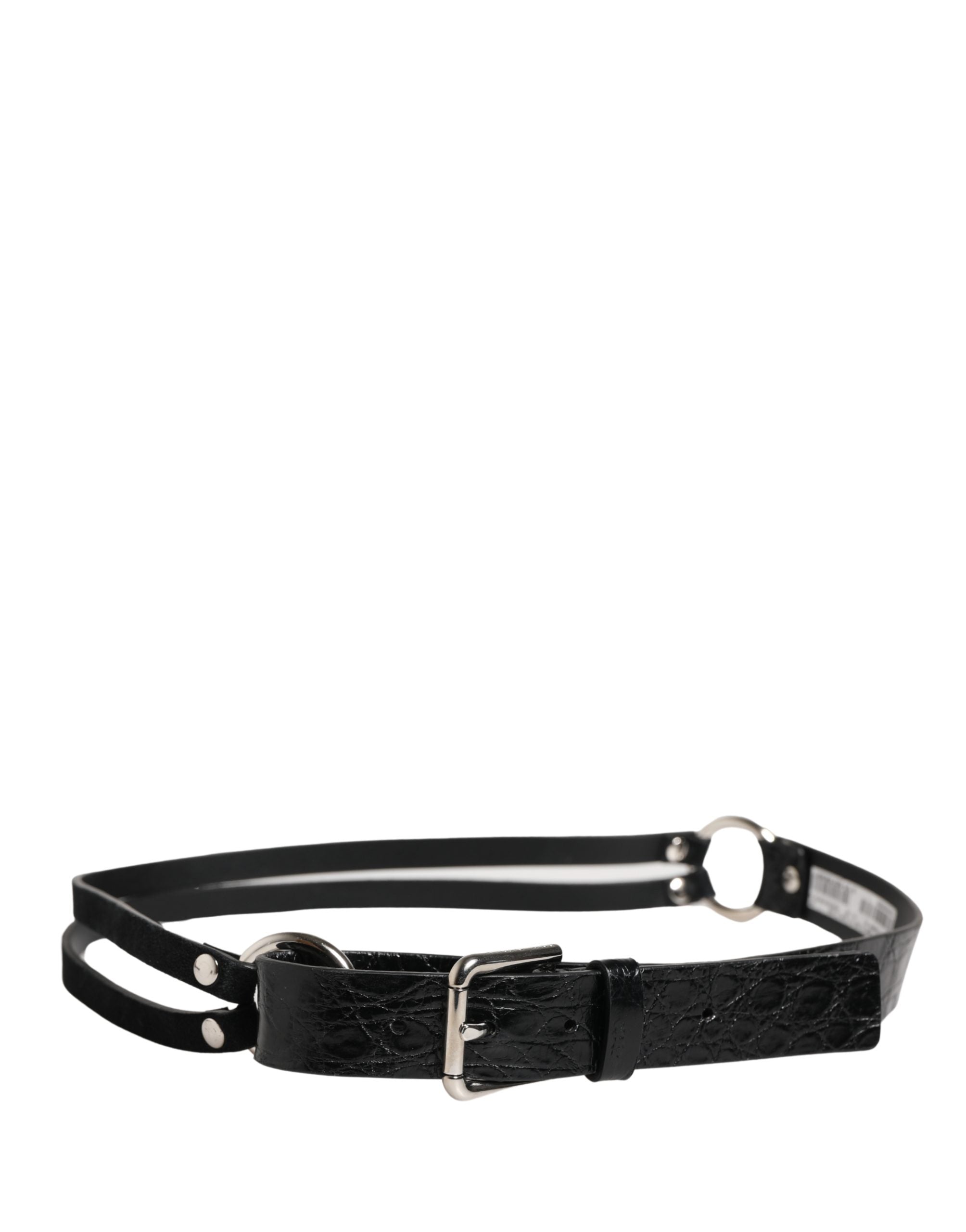 Dolce & Gabbana Schwarzer Gürtel aus exotischem Leder mit silberner Metallschnalle-3