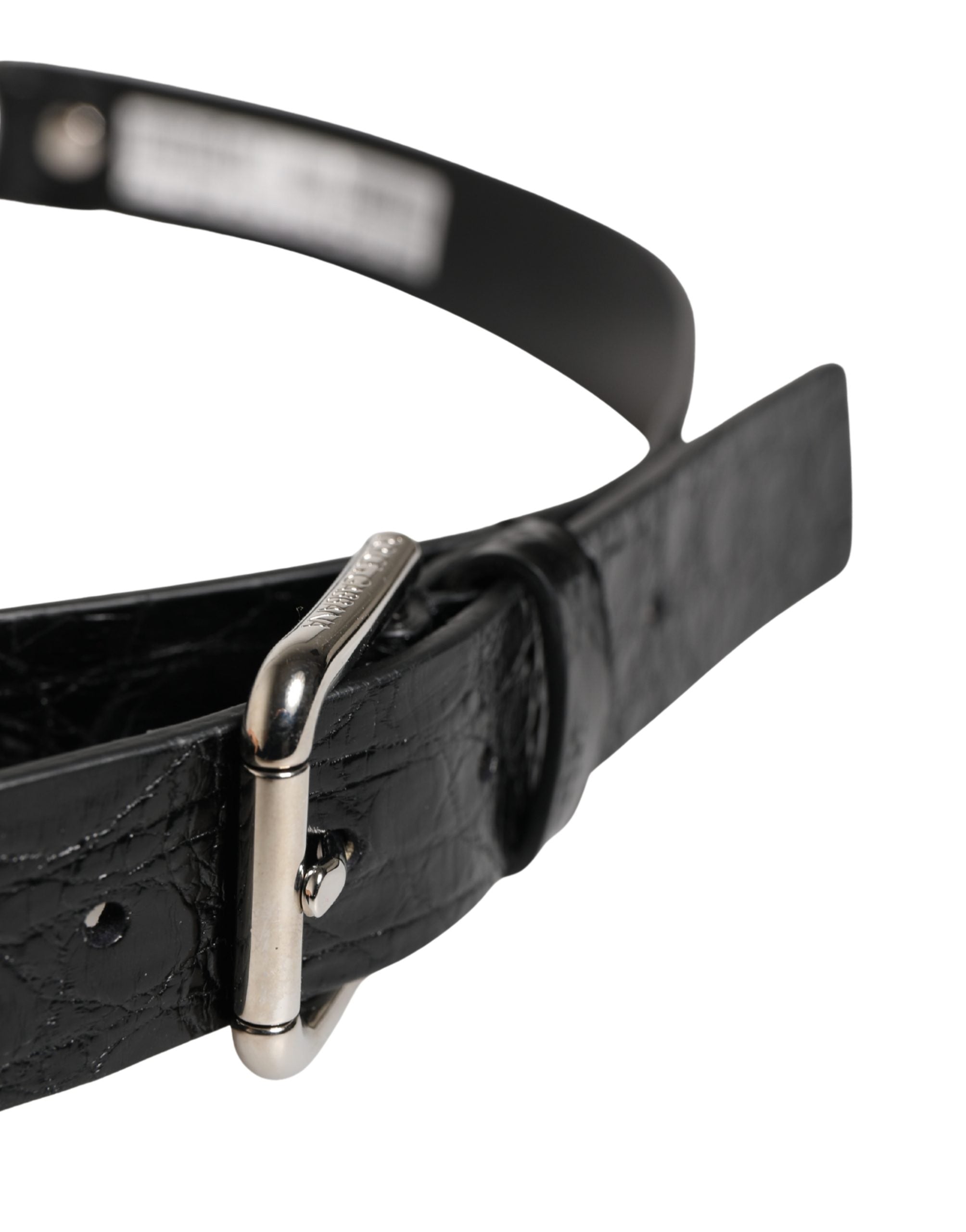 Dolce & Gabbana Schwarzer Gürtel aus exotischem Leder mit silberner Metallschnalle-4