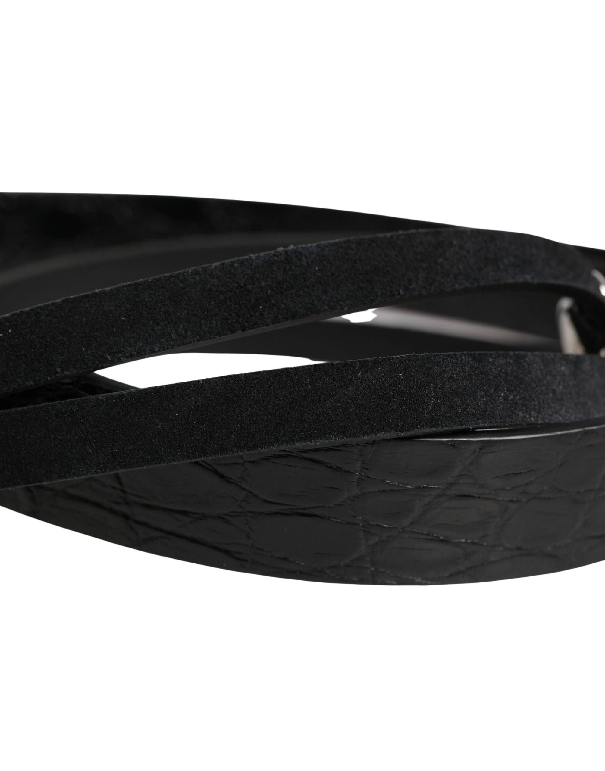 Dolce & Gabbana Schwarzer Gürtel aus exotischem Leder mit silberner Metallschnalle-5