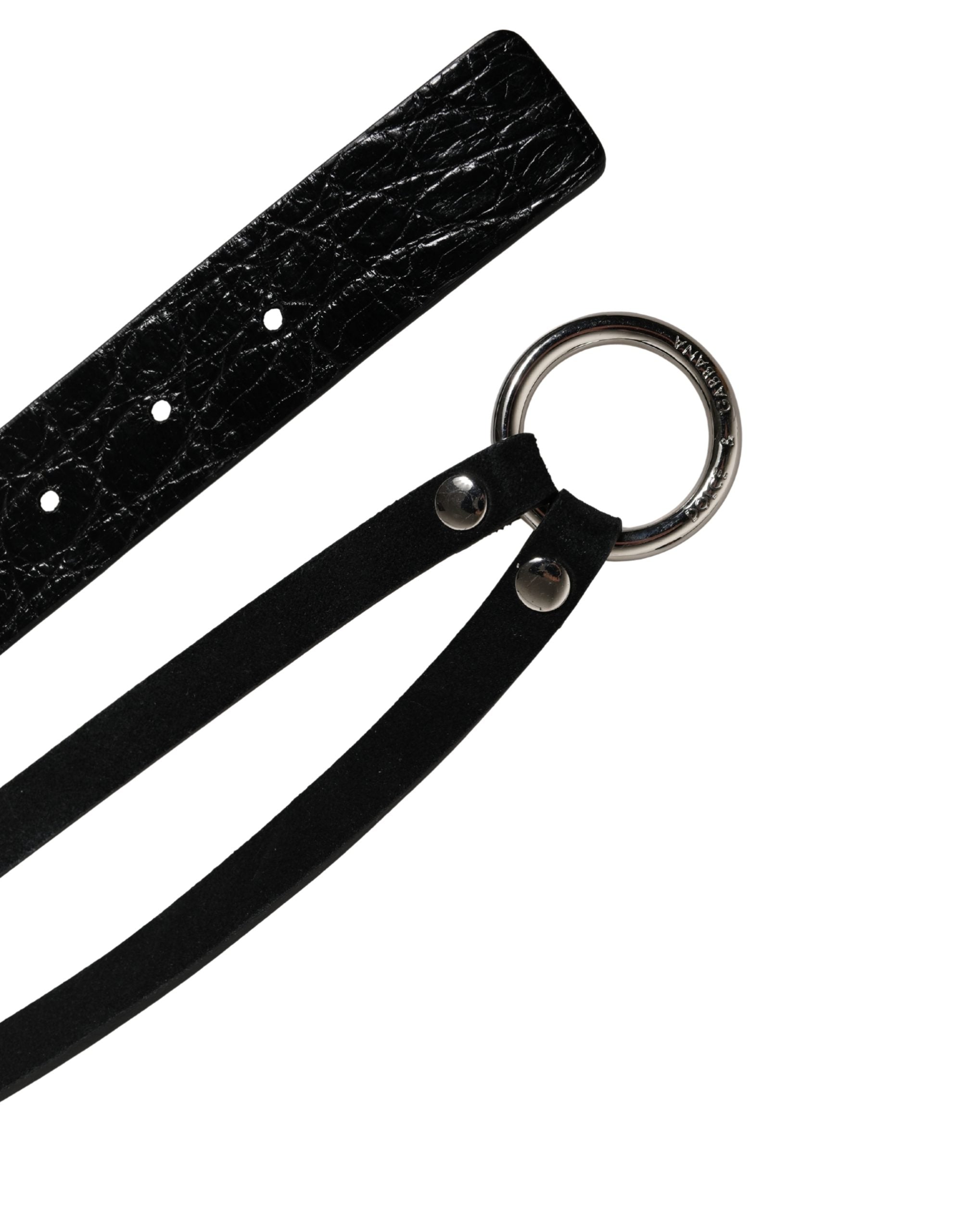 Dolce & Gabbana Schwarzer Gürtel aus exotischem Leder mit silberner Metallschnalle-7