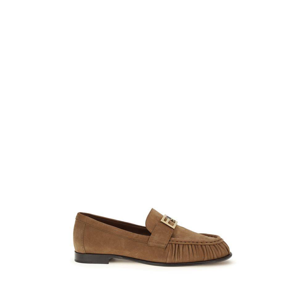 Fendi Brown Calf Leather Bos Taurus Slipper Loafers-1