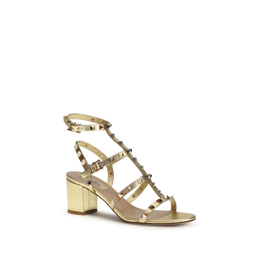 Valentino Garavani Gold Calf Leather Bos Taurus Riemchen-Sandalen-2