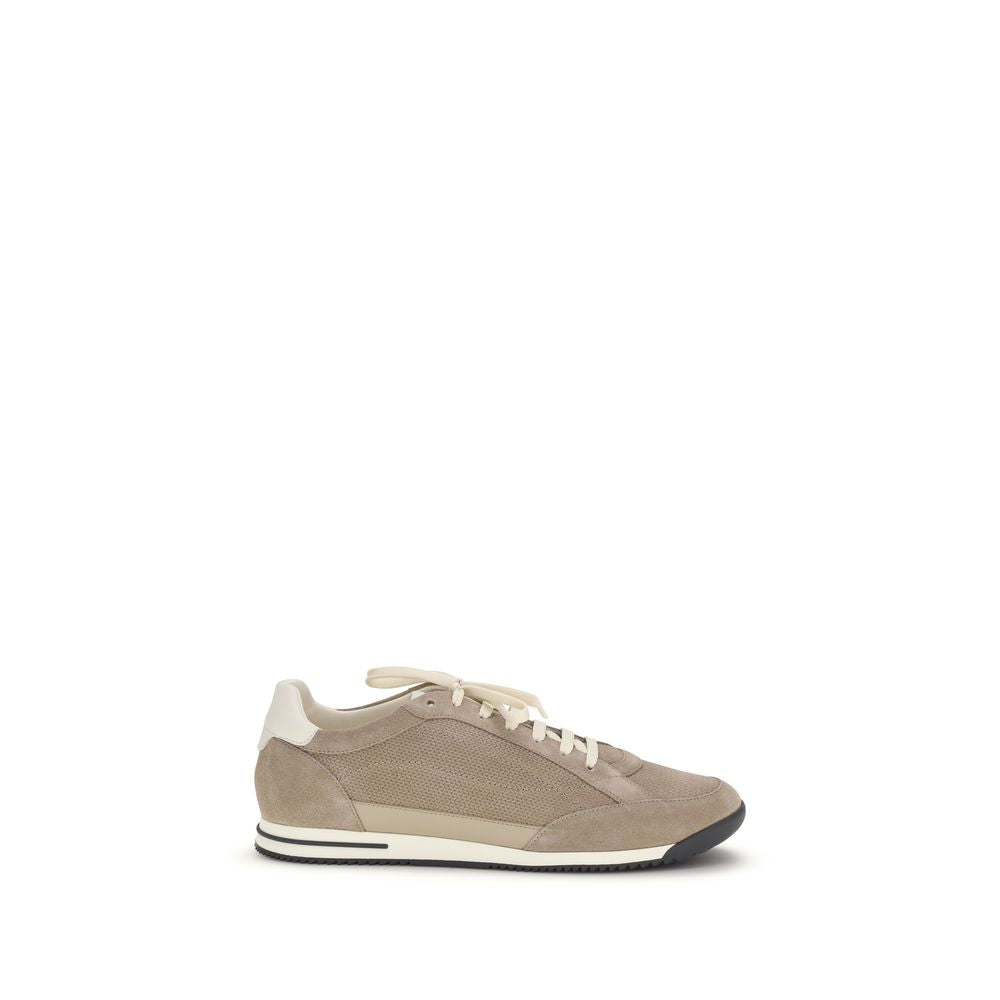 Brunello Cucinelli Beige Calf Leather Bos Taurus Low Top Sneakers-1