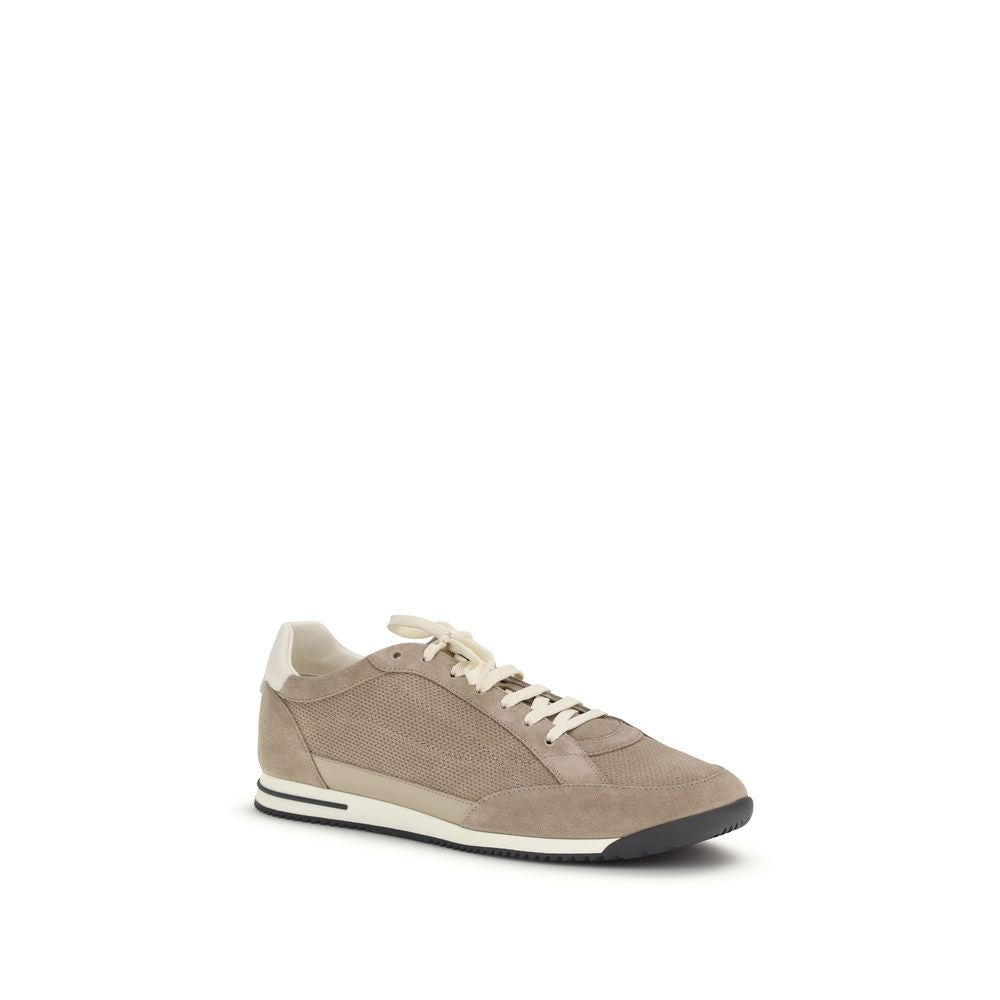 Brunello Cucinelli Beige Calf Leather Bos Taurus Low Top Sneakers-2