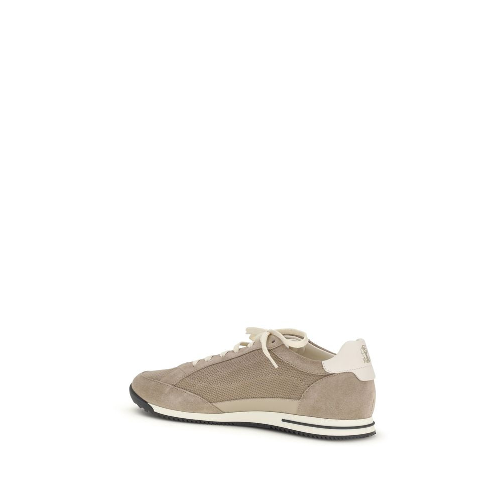 Brunello Cucinelli Beige Calf Leather Bos Taurus Low Top Sneakers-3