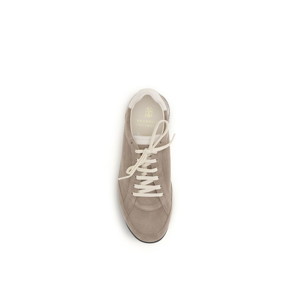 Brunello Cucinelli Beige Calf Leather Bos Taurus Low Top Sneakers-4