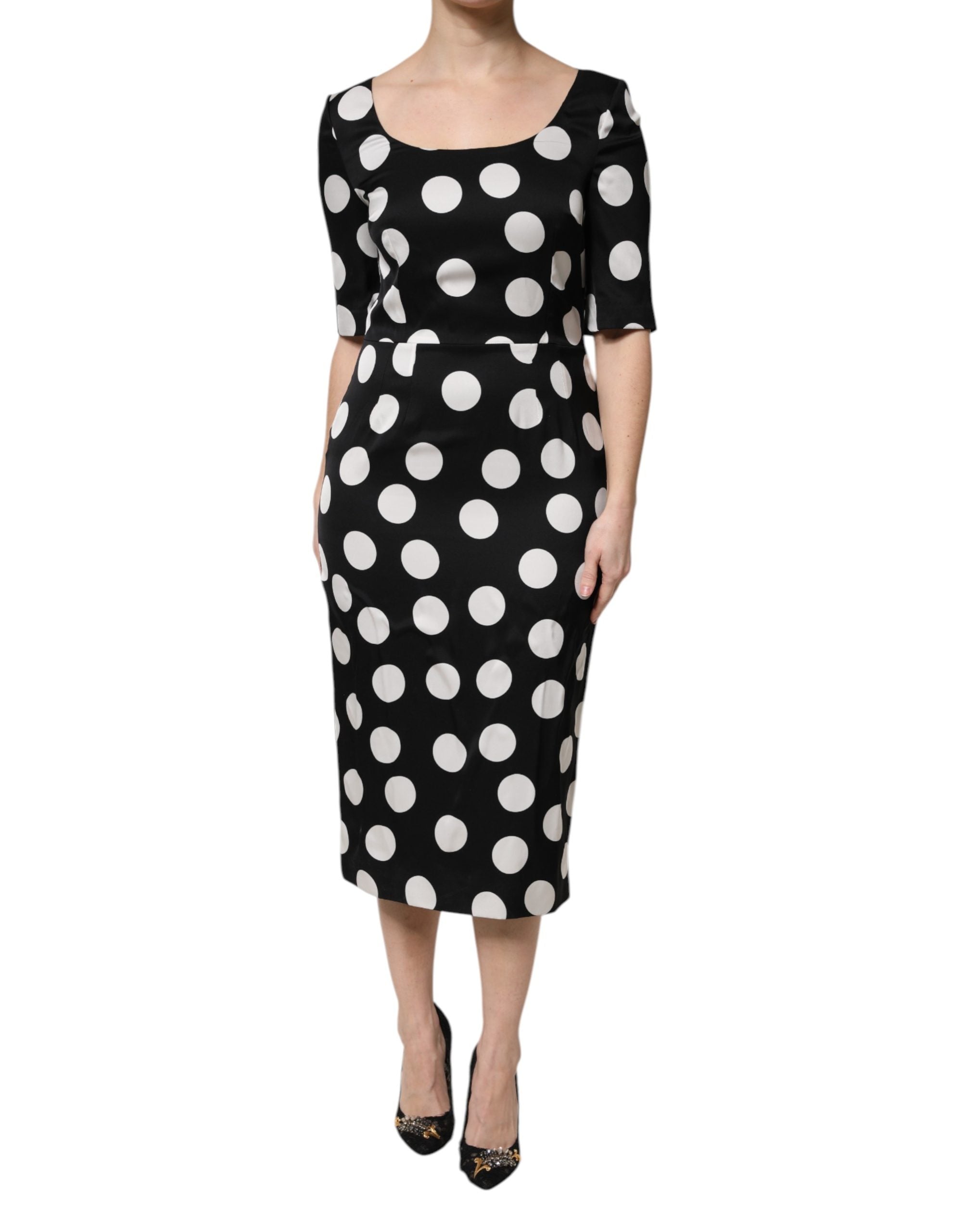 Dolce & Gabbana Black Silk Polka-Dot Midi Sheath Dress-2