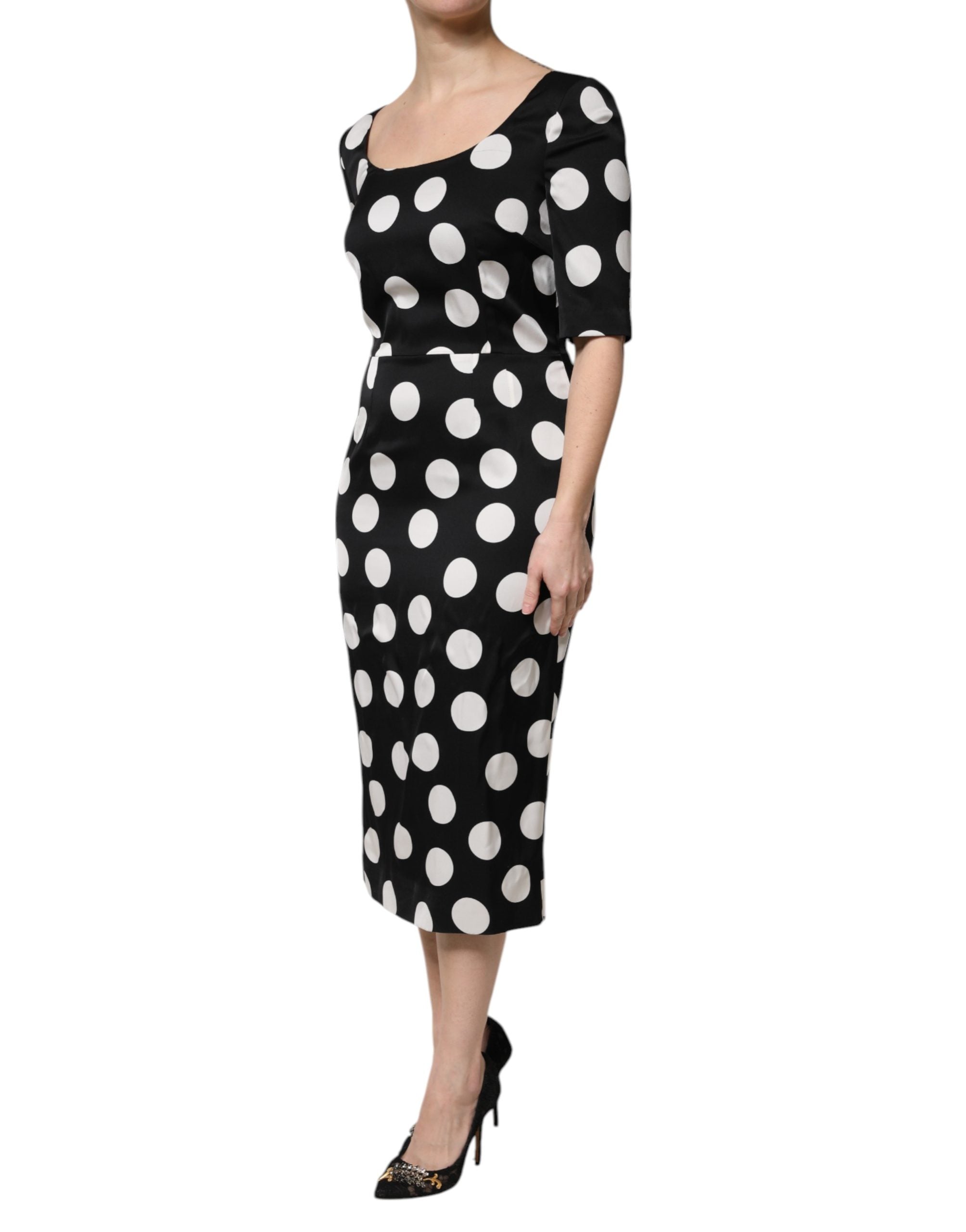 Dolce & Gabbana Black Silk Polka-Dot Midi Sheath Dress-3
