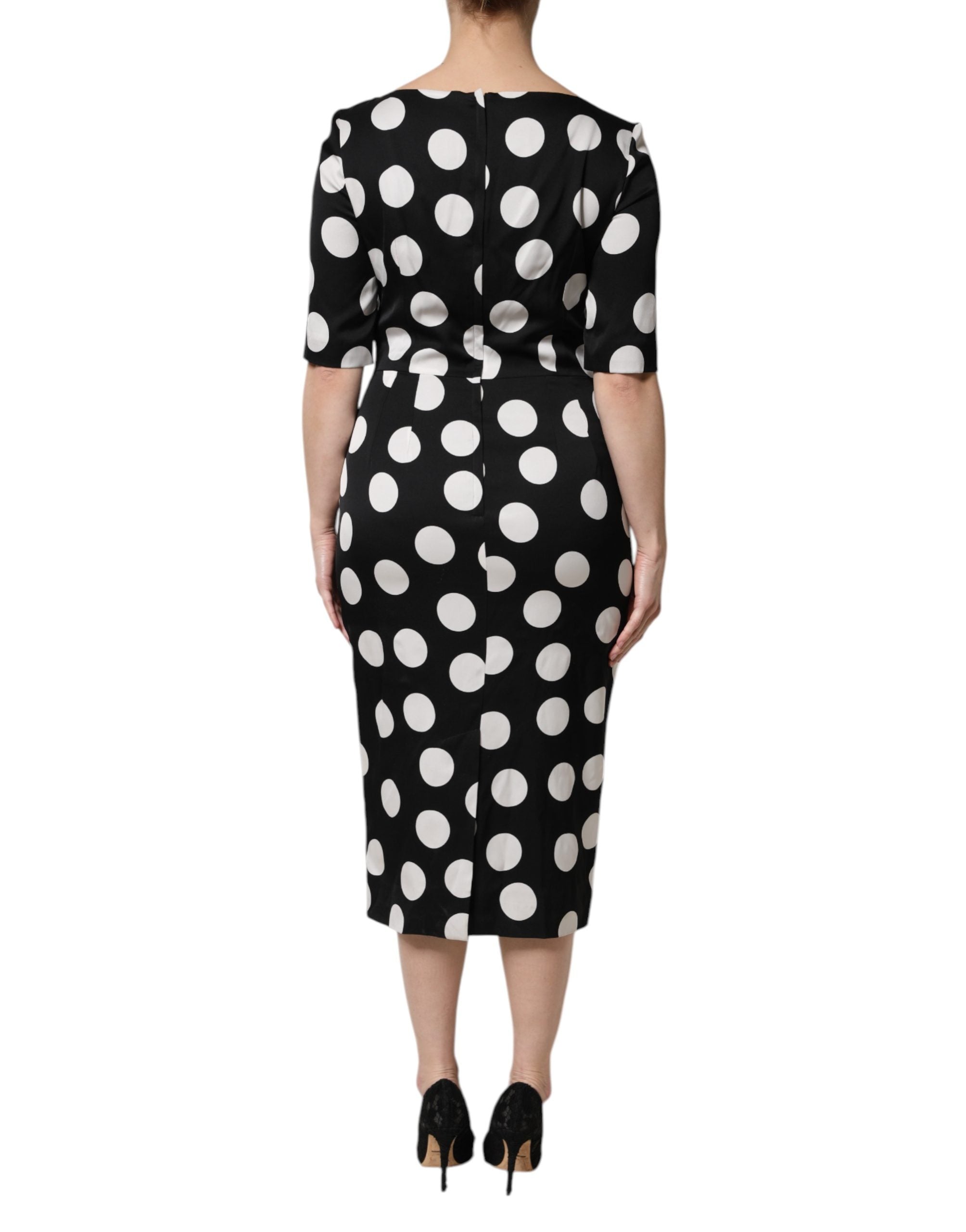 Dolce & Gabbana Black Silk Polka-Dot Midi Sheath Dress-4