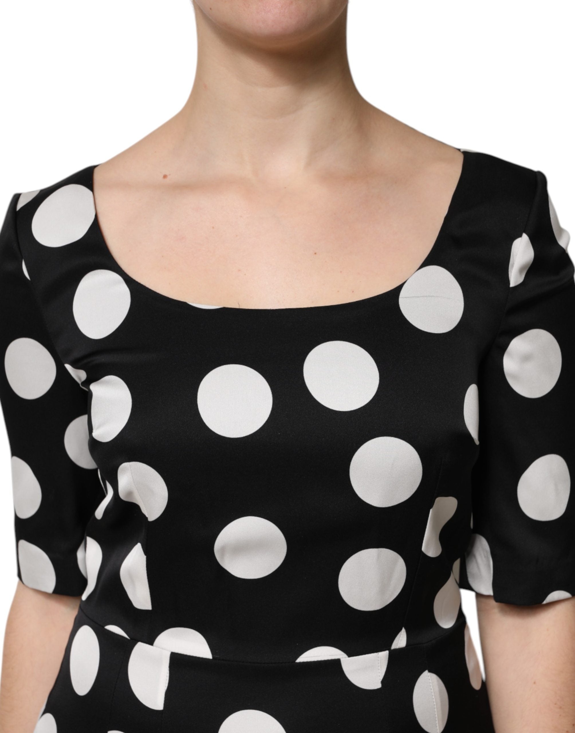 Dolce & Gabbana Black Silk Polka-Dot Midi Sheath Dress-5
