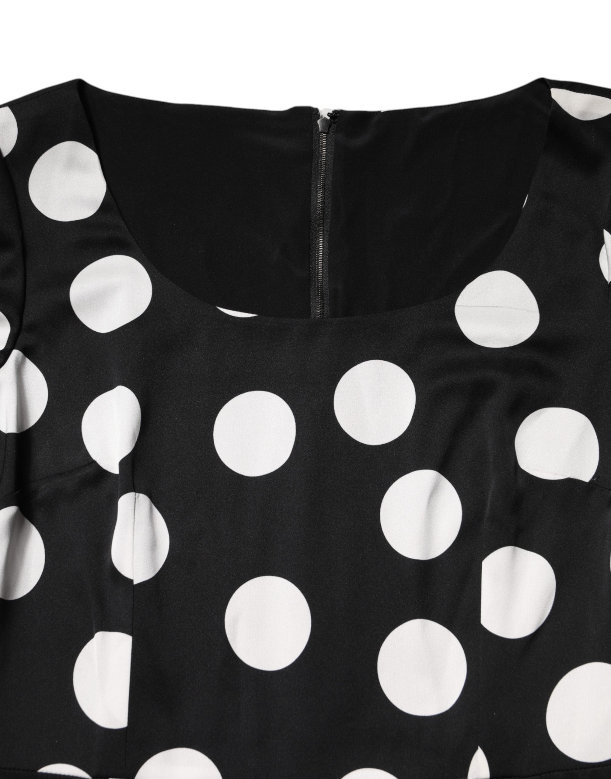 Dolce & Gabbana Black Silk Polka-Dot Midi Sheath Dress-6