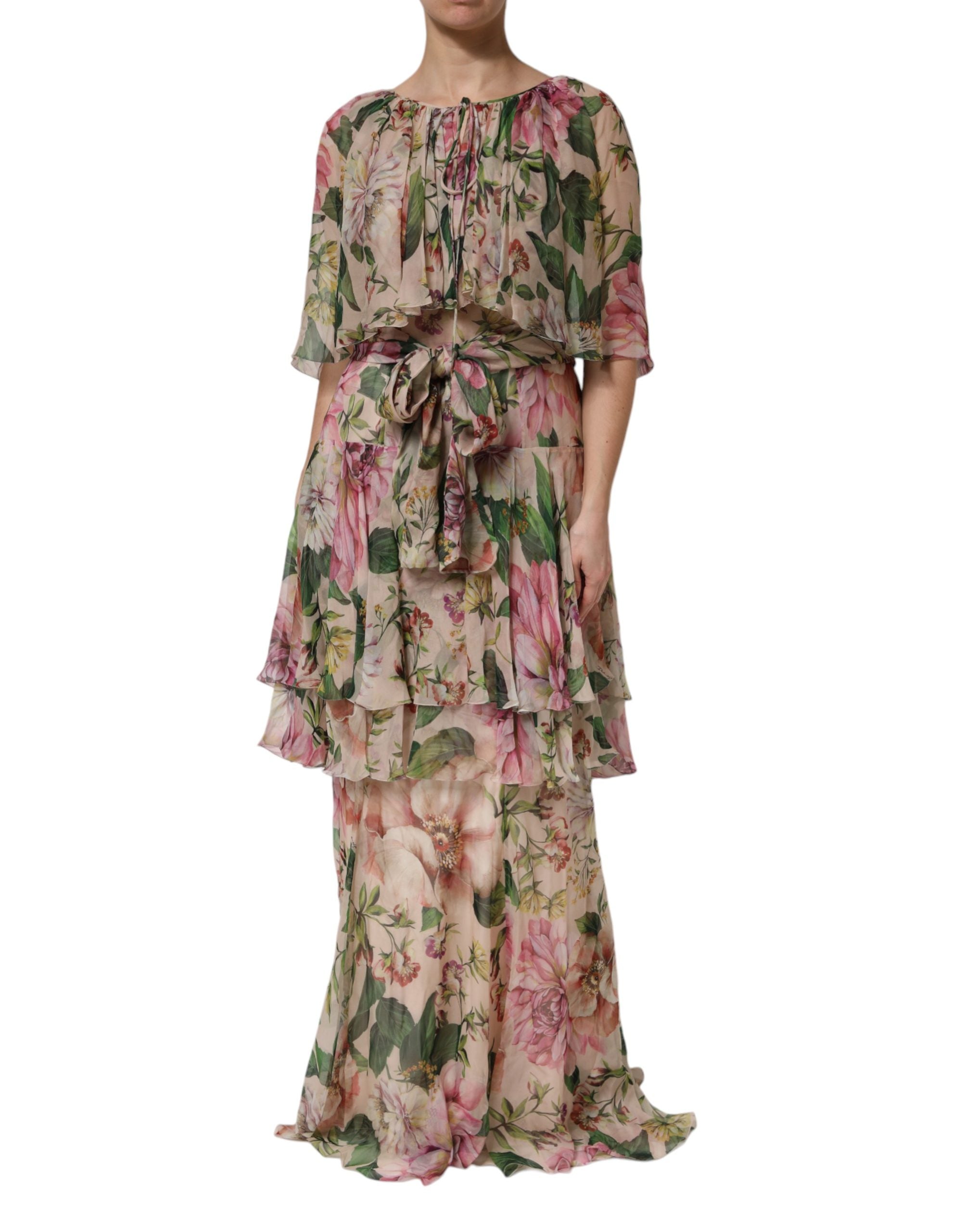Dolce & Gabbana Multicolored Floral Tiered Silk Maxi Dress-2