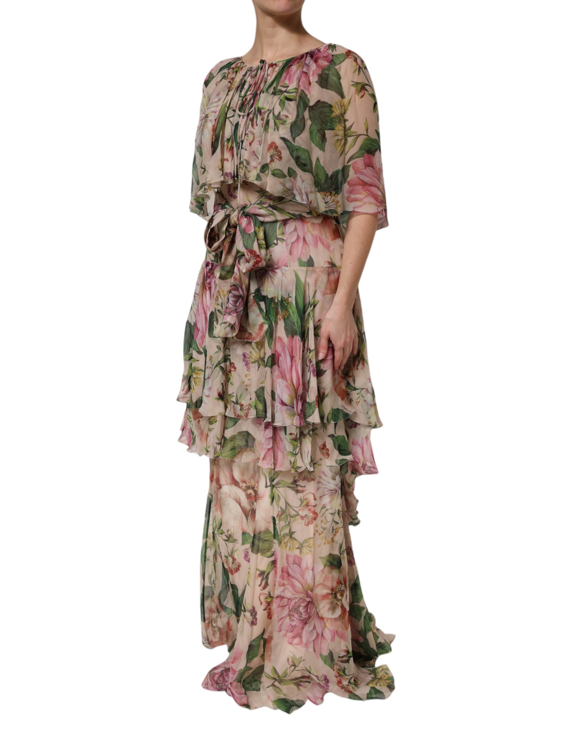 Dolce & Gabbana Multicolored Floral Tiered Silk Maxi Dress-3